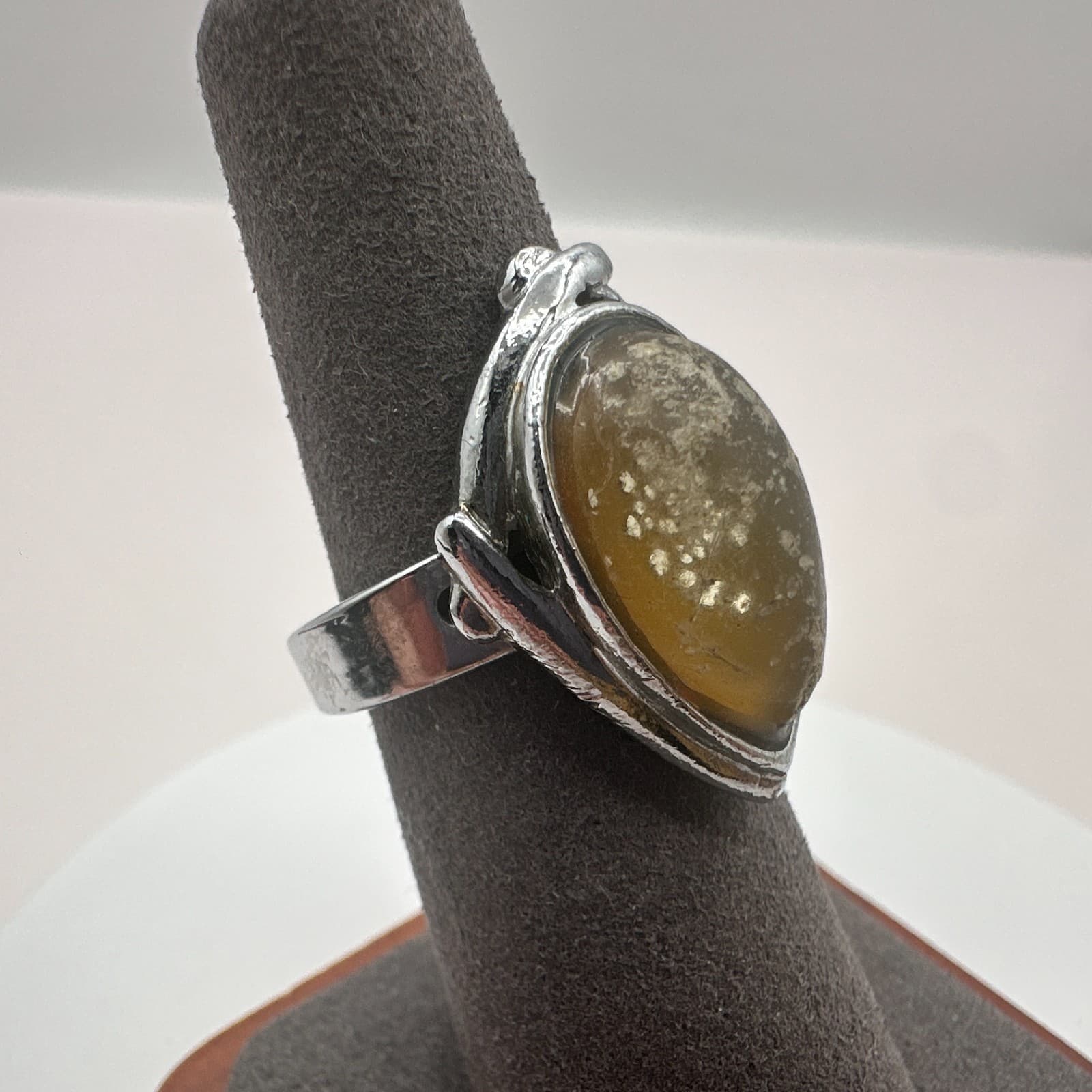 Vintage Y2K Silver Tone Natural Stone Teardrop Ring Statement Women's Jewelry - Thumbnail 3