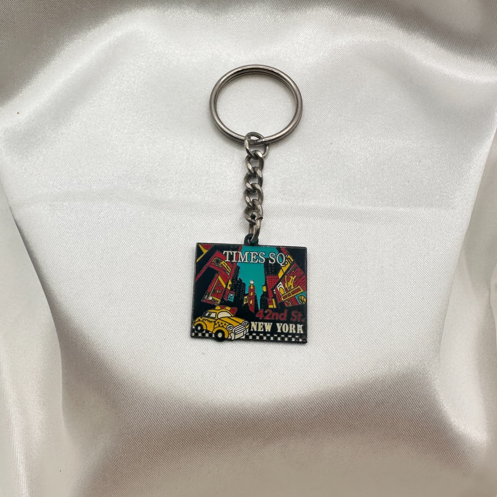 Vintage 80s Times So New York City Keychain 42nd St Yellow Taxi Souvenir Jewelry - Thumbnail 3