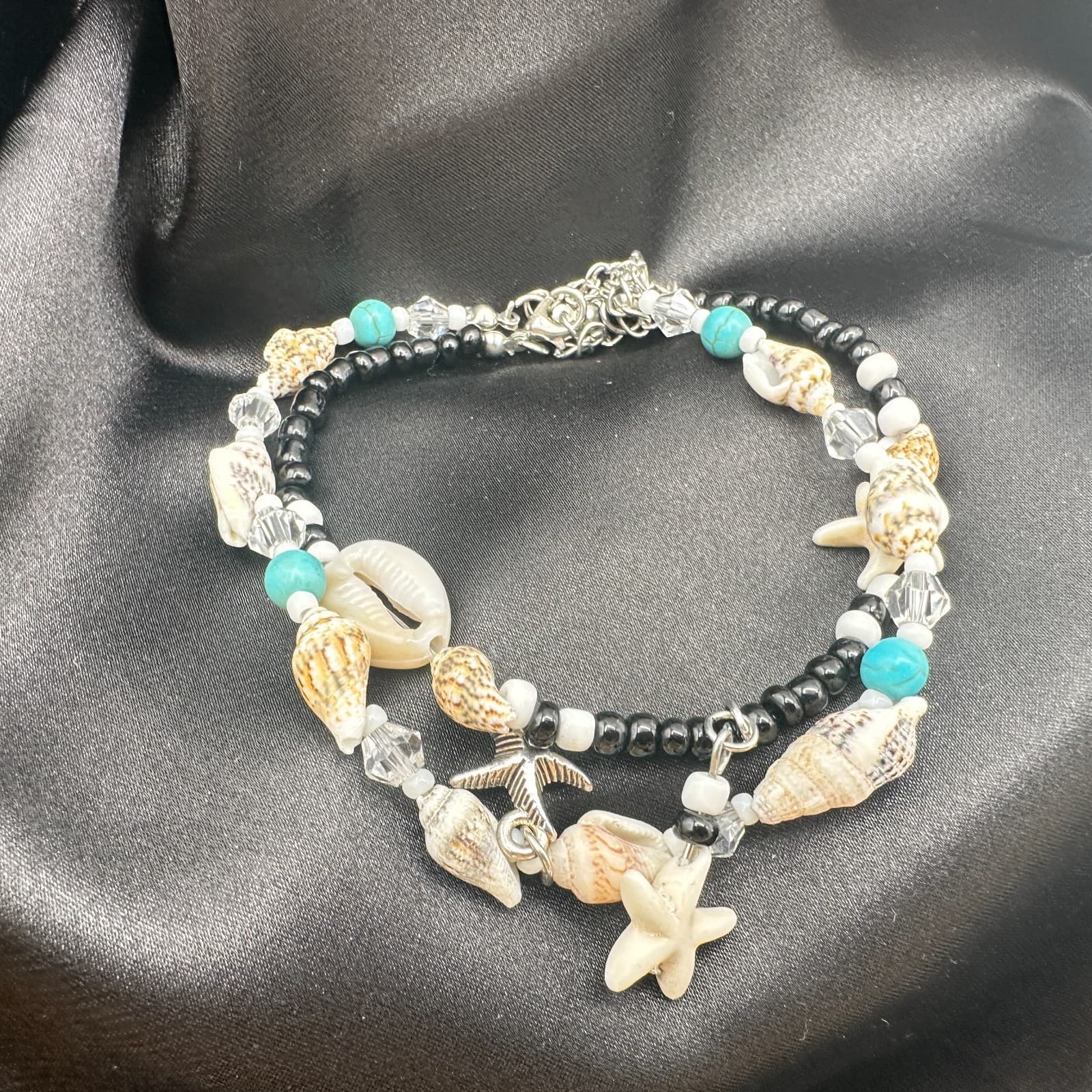 Vintage 90s Seashell Starfish Glass Beads Bracelets Set Beach Fashion Jewelry - Thumbnail 5