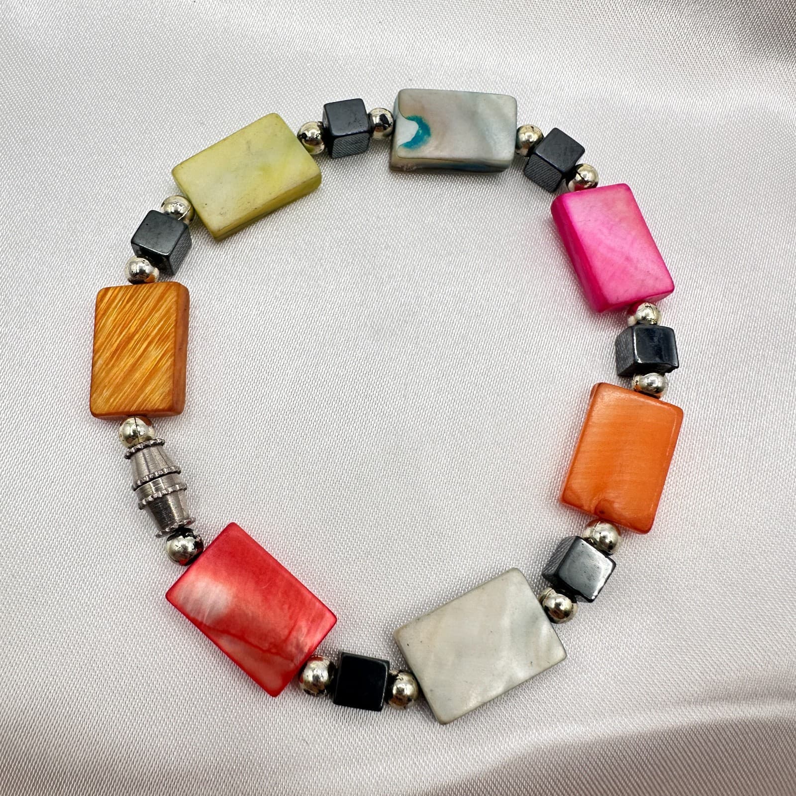 Vintage 90s Colorful Bracelet Necklaces Rectangular Bead Statement Cuff Jewelry - Thumbnail 2