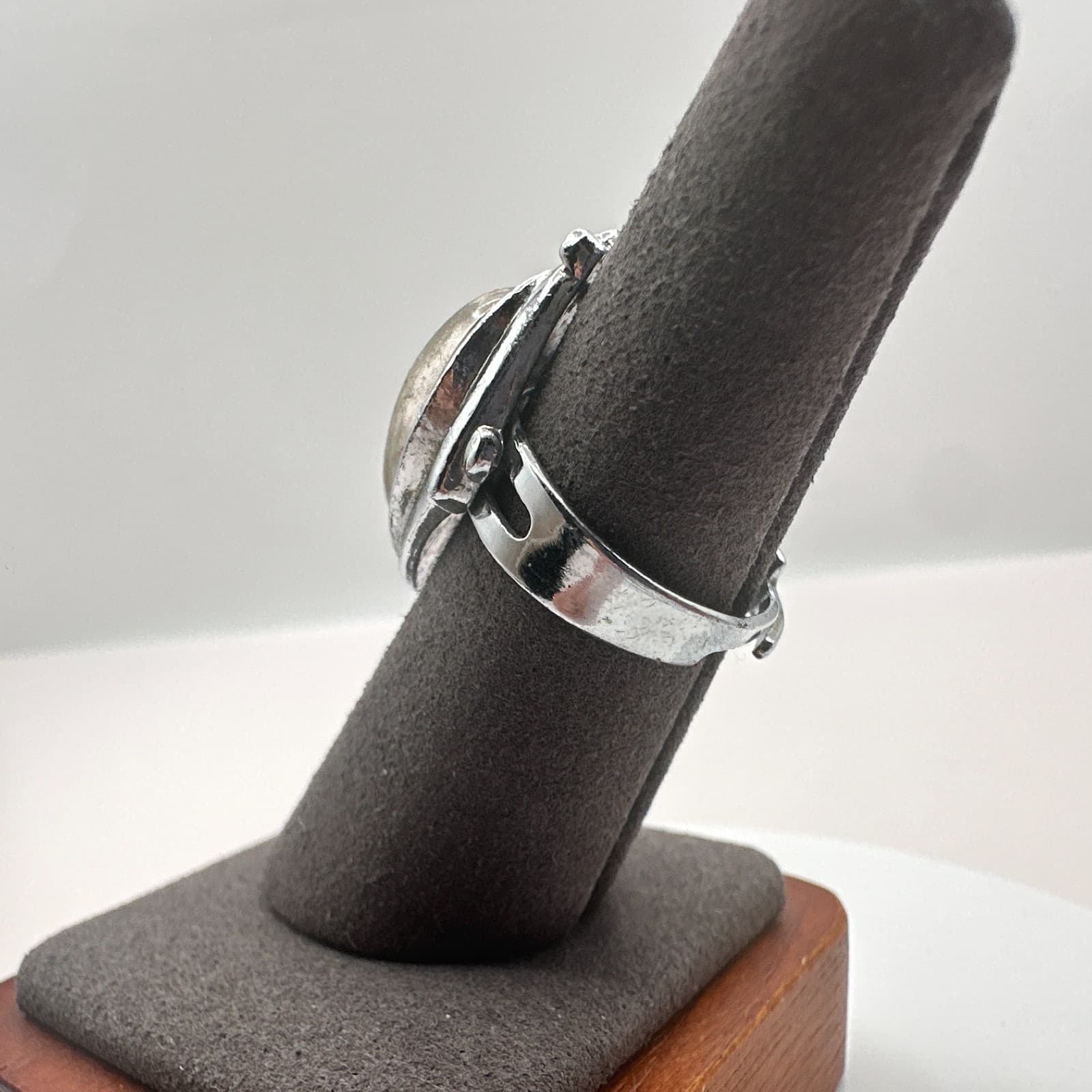 Vintage Y2K Silver Tone Natural Stone Teardrop Ring Statement Women's Jewelry - Thumbnail 5