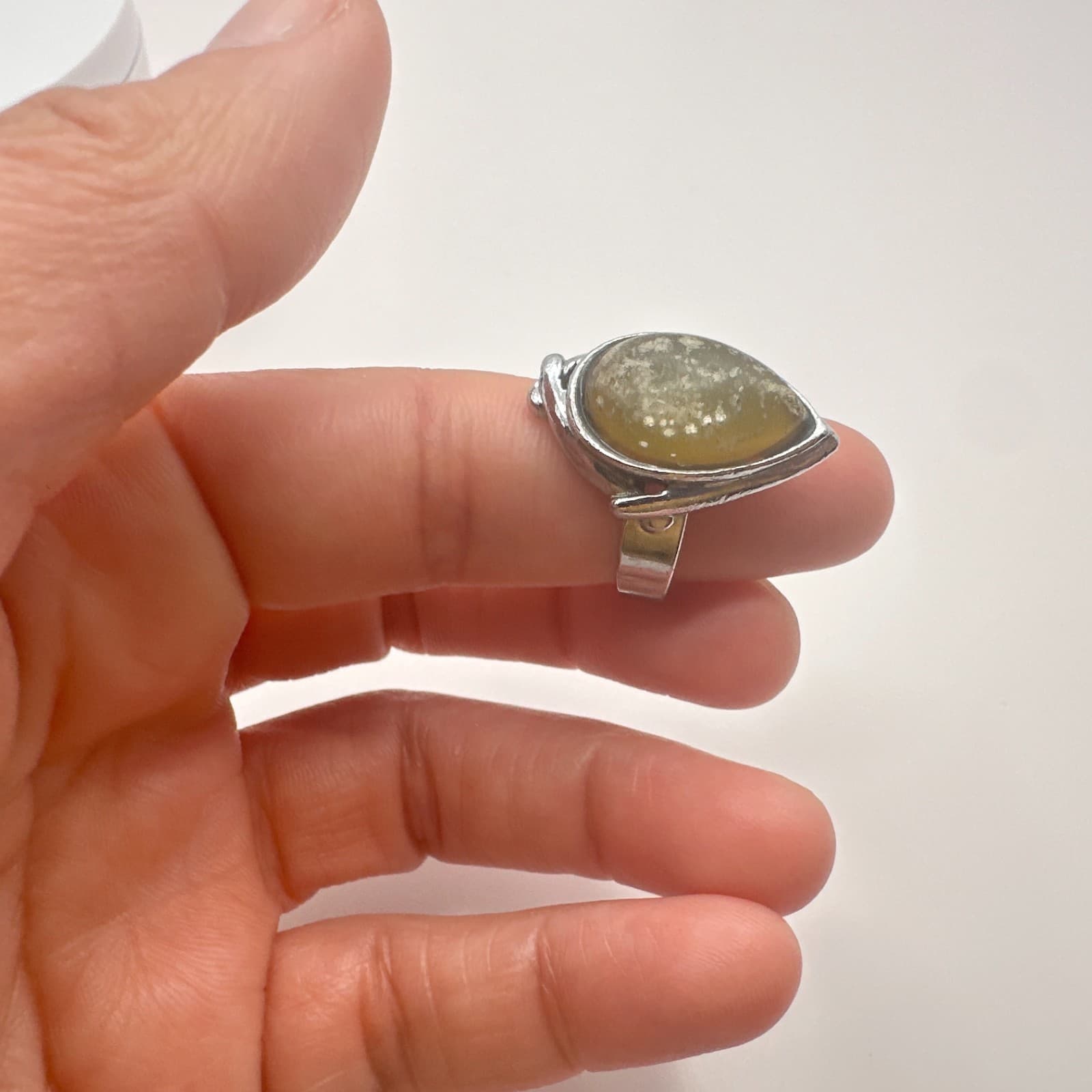 Vintage Y2K Silver Tone Natural Stone Teardrop Ring Statement Women's Jewelry - Thumbnail 6