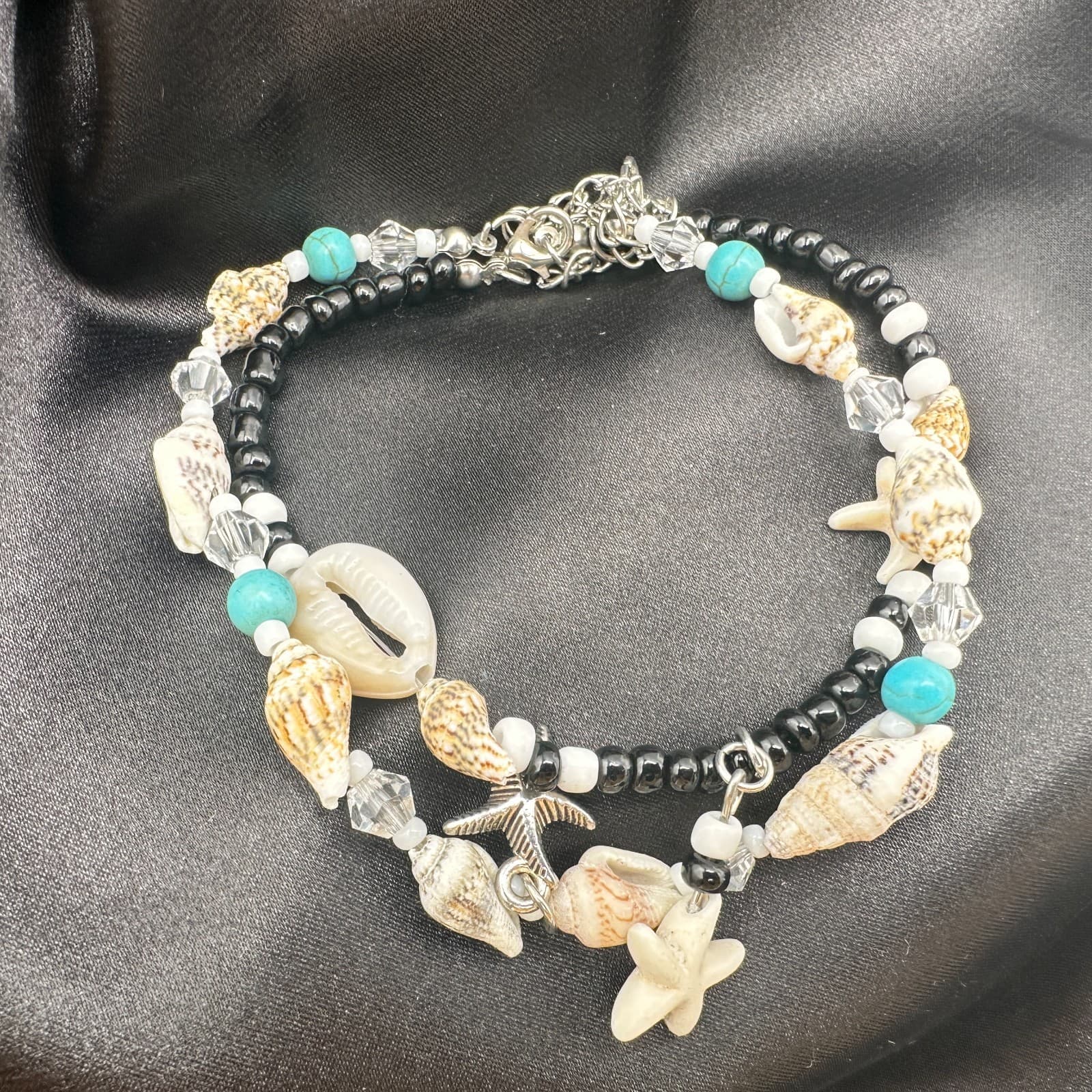 Vintage 90s Seashell Starfish Glass Beads Bracelets Set Beach Fashion Jewelry - Thumbnail 7