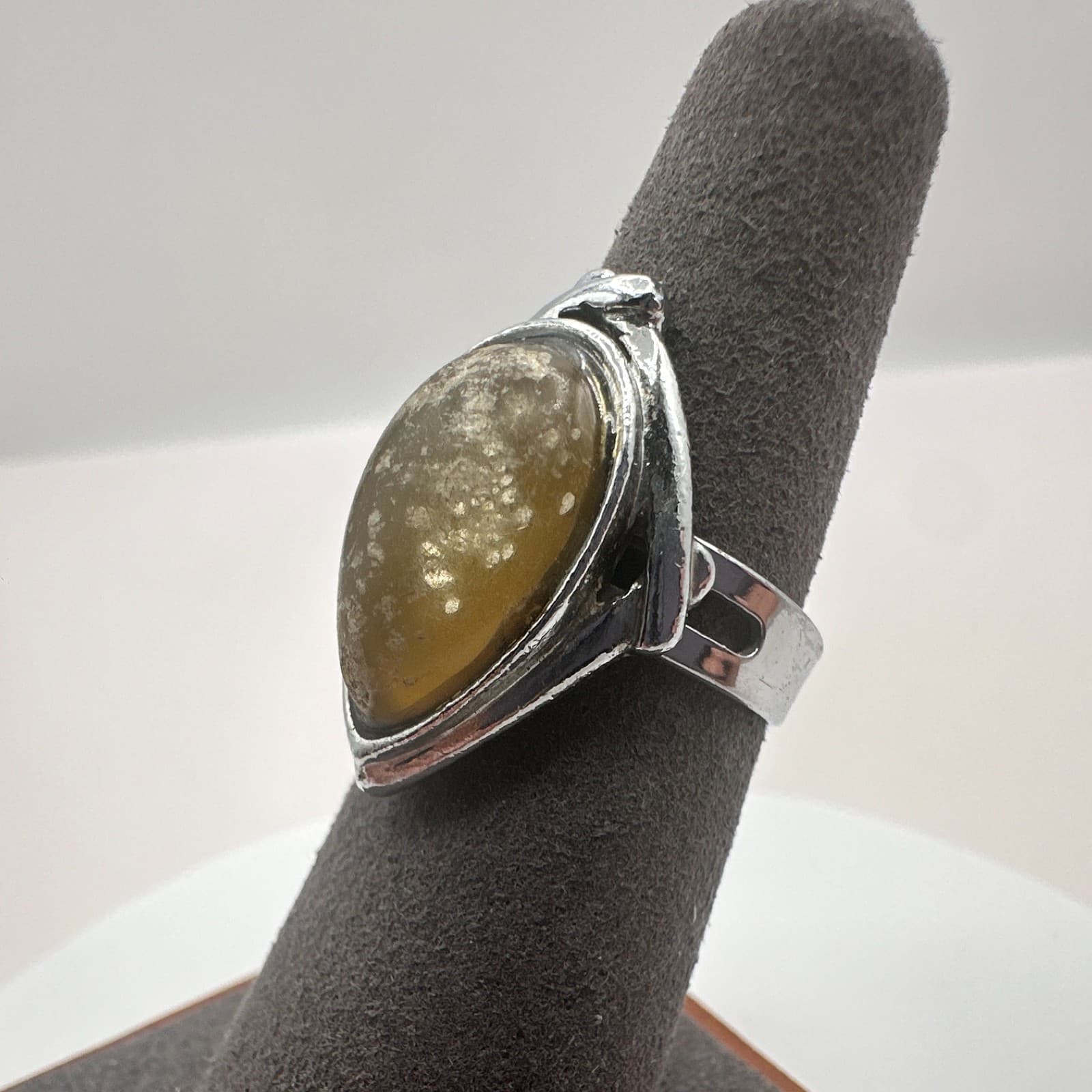 Vintage Y2K Silver Tone Natural Stone Teardrop Ring Statement Women's Jewelry - Thumbnail 4