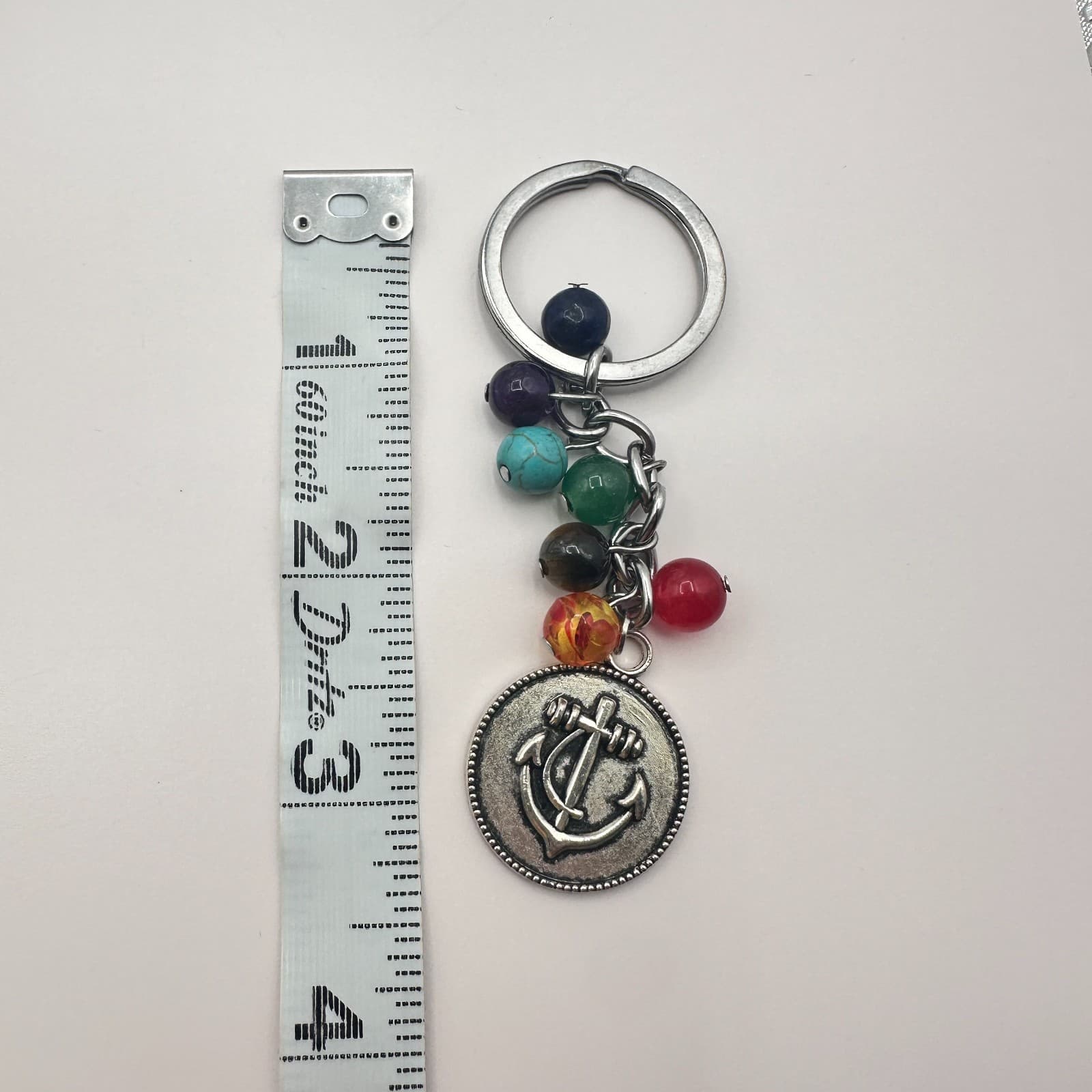 Vintage 80s 7 Chakra Healing Stone Keychain Yoga Reiki Anchor Charm Gift Jewelry - Thumbnail 6