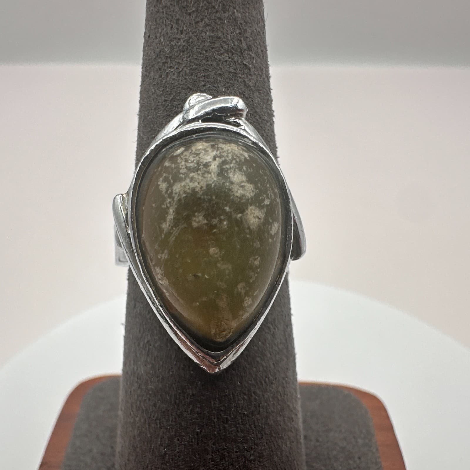 Vintage Y2K Silver Tone Natural Stone Teardrop Ring Statement Women's Jewelry - Thumbnail 2