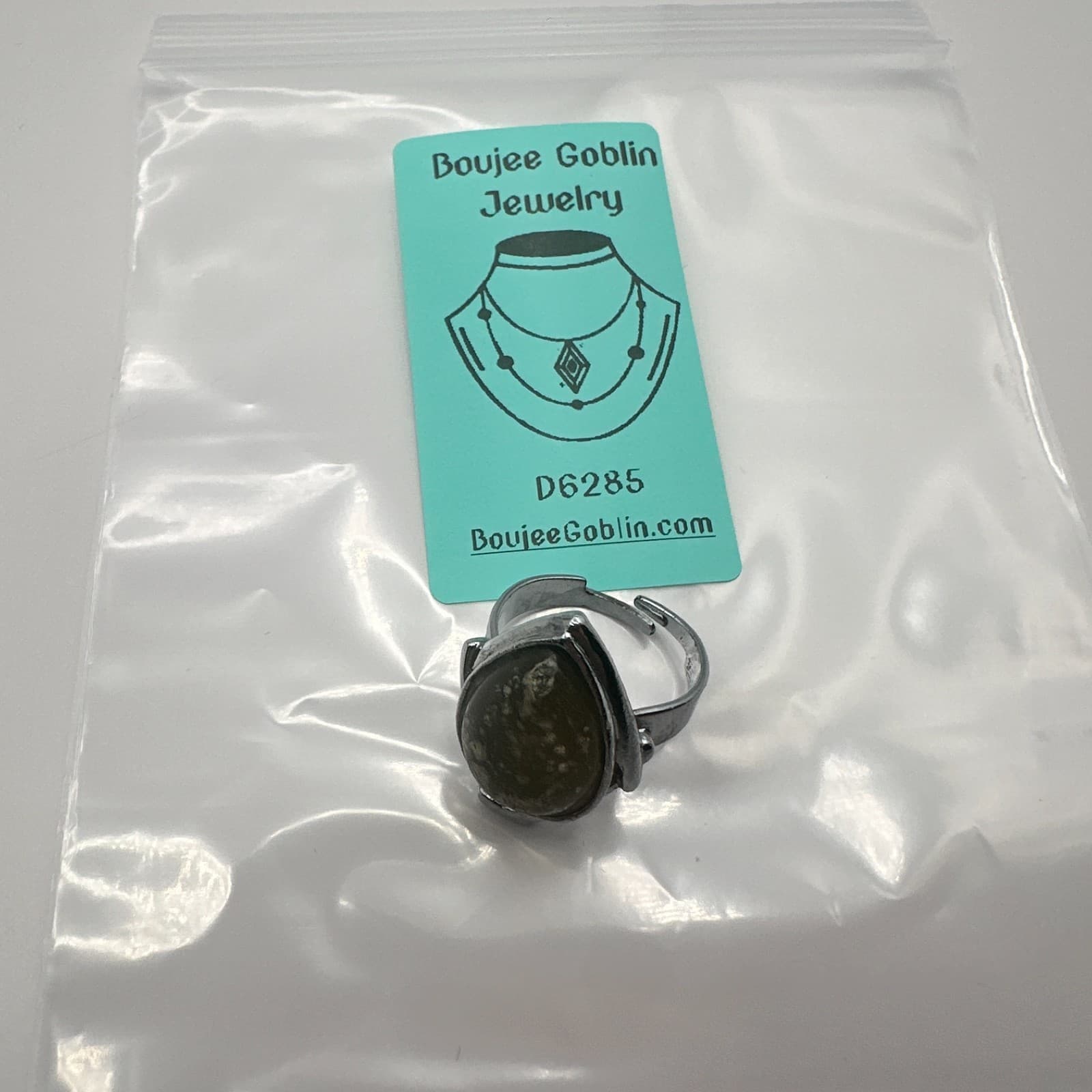 Vintage Y2K Silver Tone Natural Stone Teardrop Ring Statement Women's Jewelry - Thumbnail 8