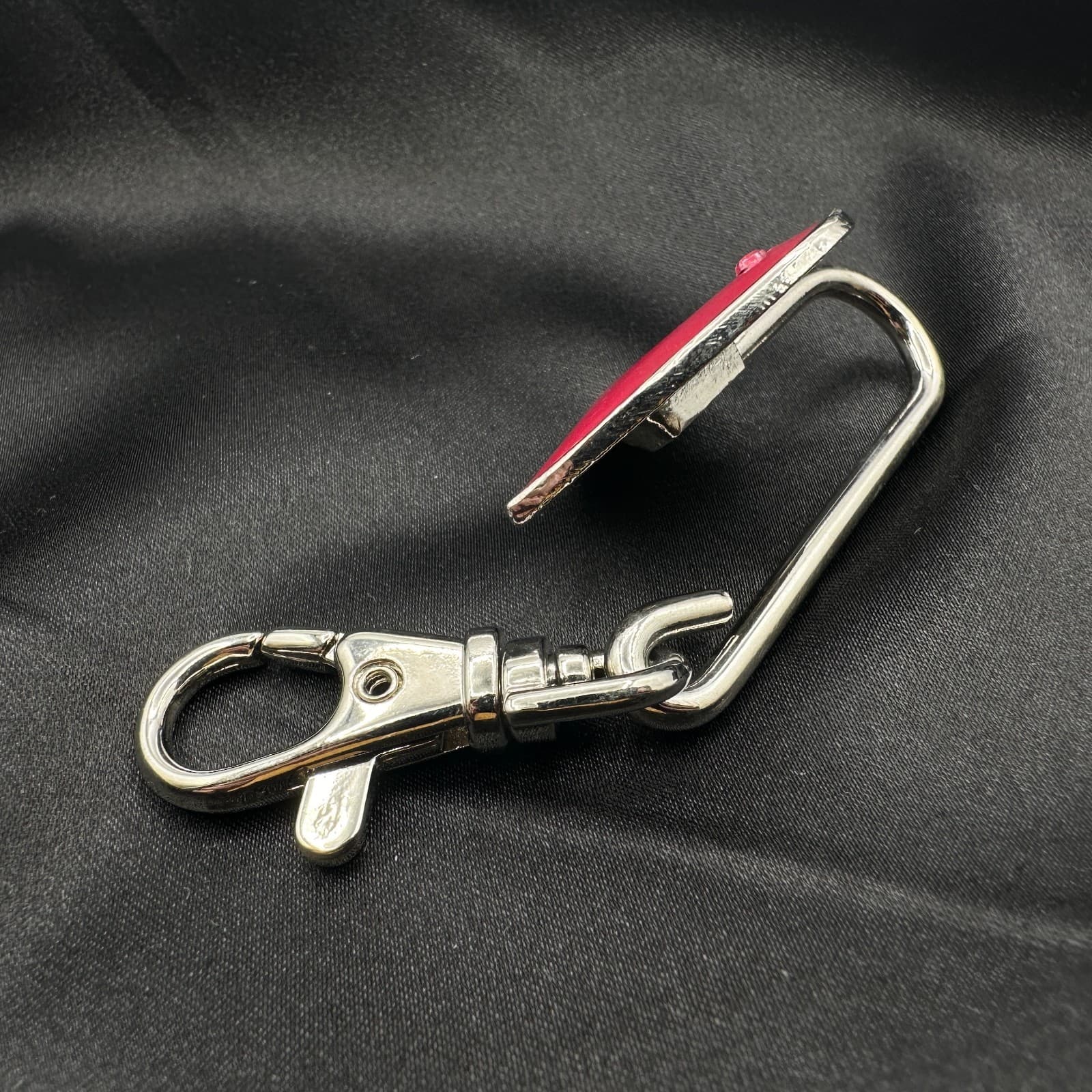 Vintage 80s Red Enamel Heart Charm Keychain Silver Tone Swivel Clip Bag Jewelry - Thumbnail 8