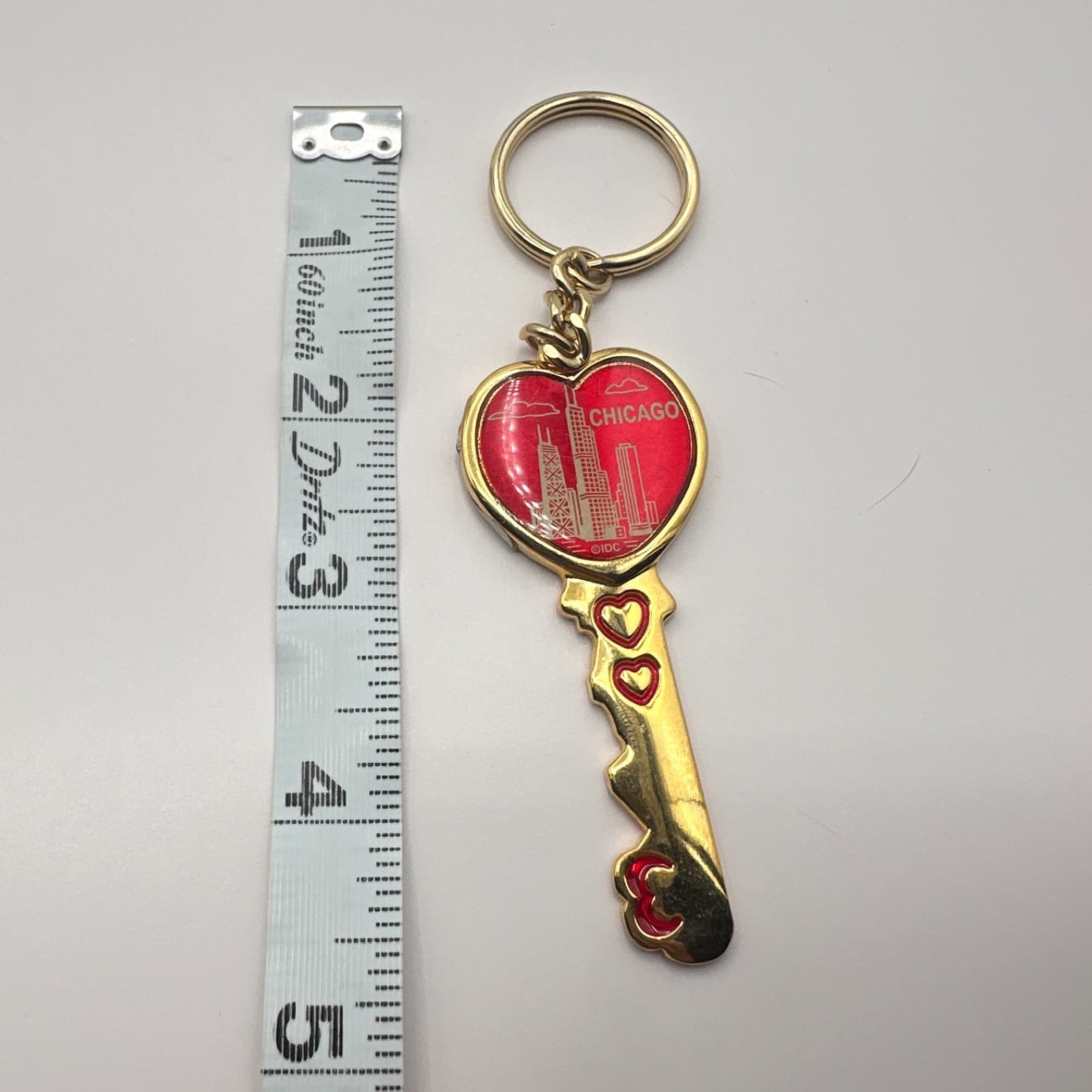 Vintage Y2K Chicago Gold Tone Red Enamel Heart Key Keychain Classic Jewelry - Thumbnail 9