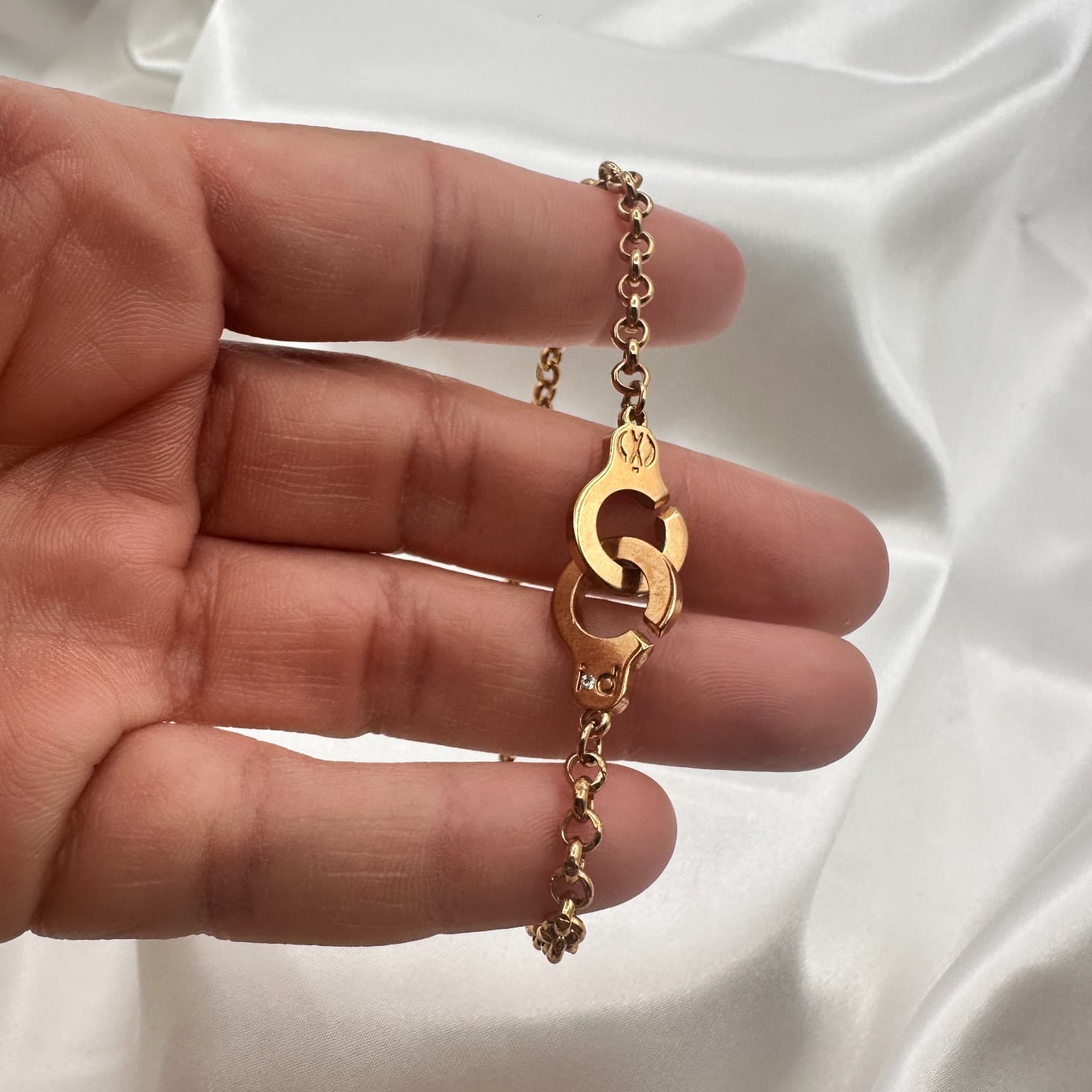 Vintage 80s Gold Tone Handcuff Chain Bracelet Menotti's Partners Classic Jewelry - Thumbnail 5