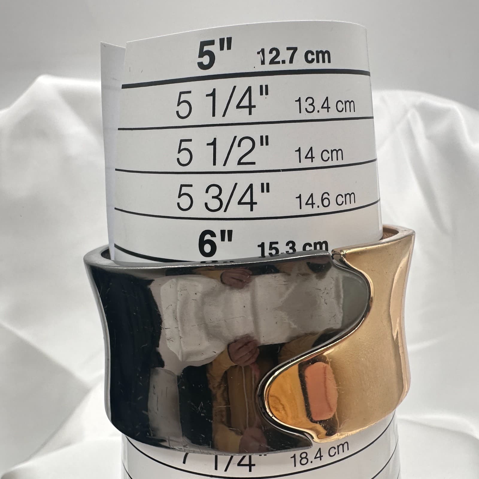 Vintage 90s Two Tone Cuff Bracelet Modernist Classic Fashion Women's Jewelry - Thumbnail 10