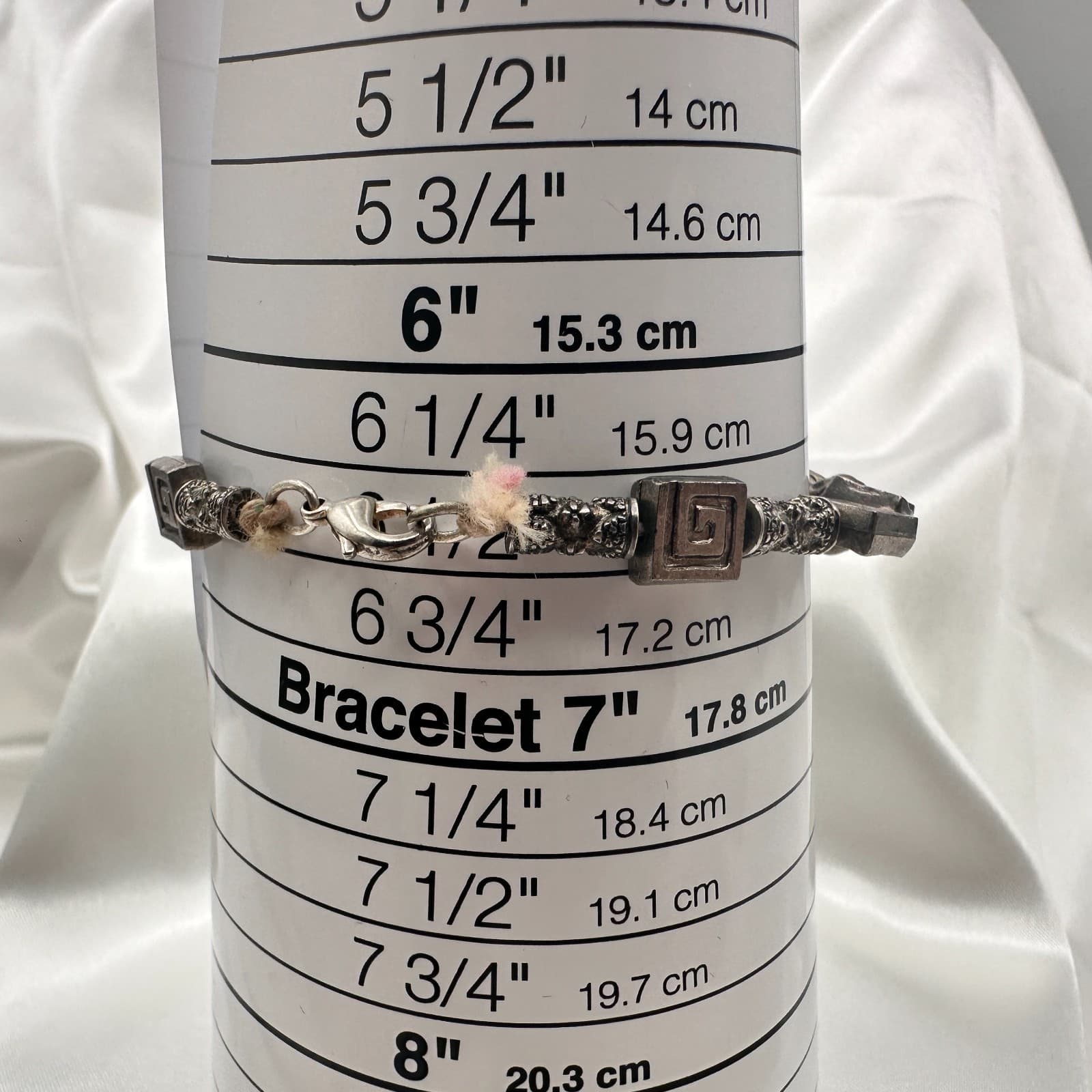 Vintage 80s Silver Tone Celtic Knot Runes Beaded Bracelet Statement Jewelry - Thumbnail 9