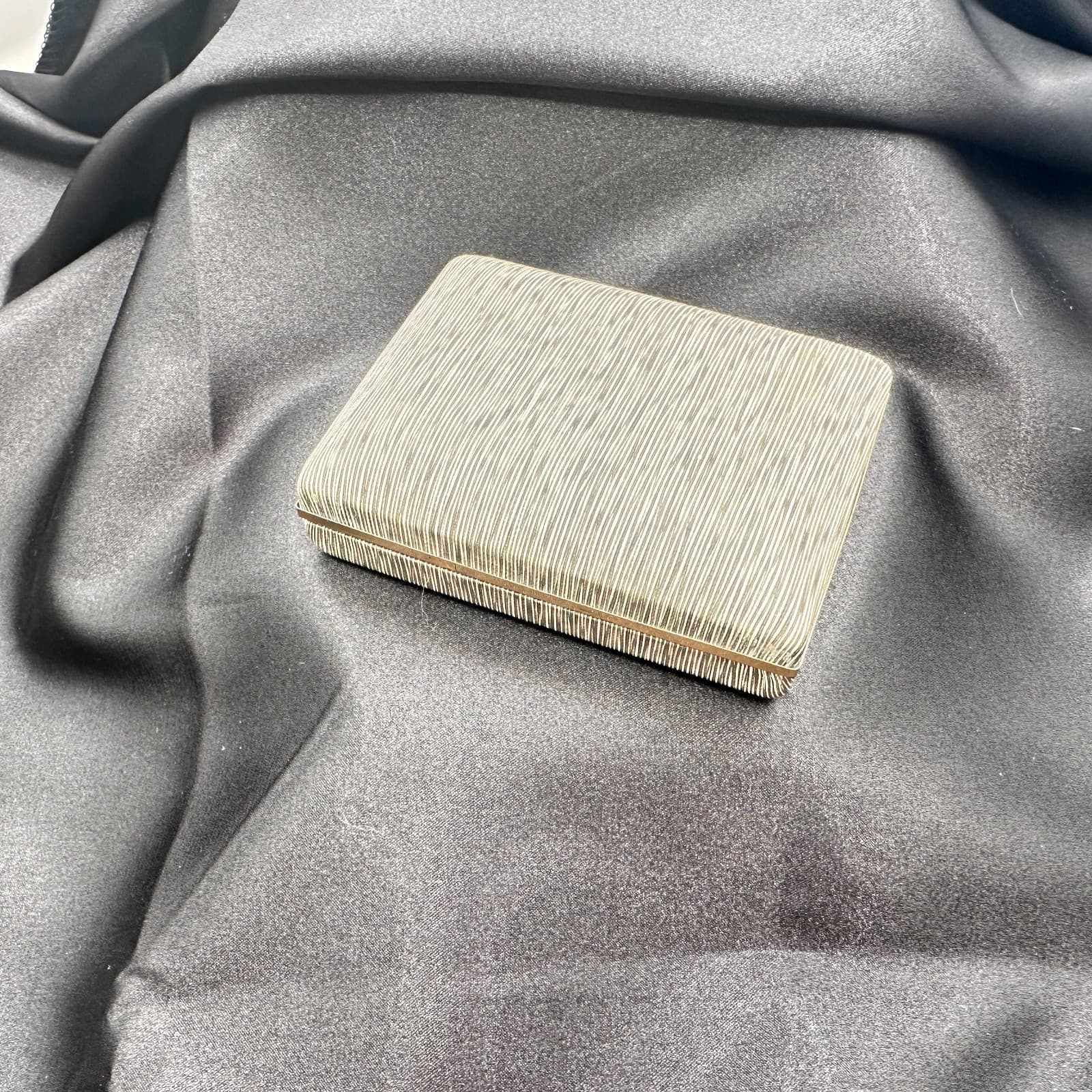 Vintage 80s Krementz Grey Textured Silk Presentation Box Gold Tone Trim Jewelry - Thumbnail 7