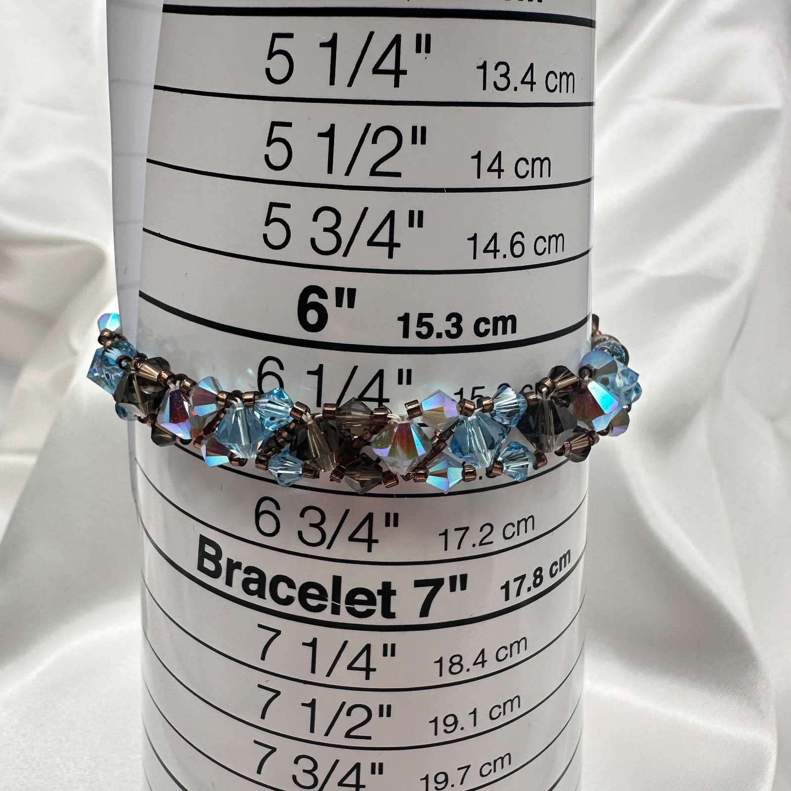 Vintage 80s Blue Topaz Wire Bicorne Beaded Bracelet Statement Jewelry - Thumbnail 8