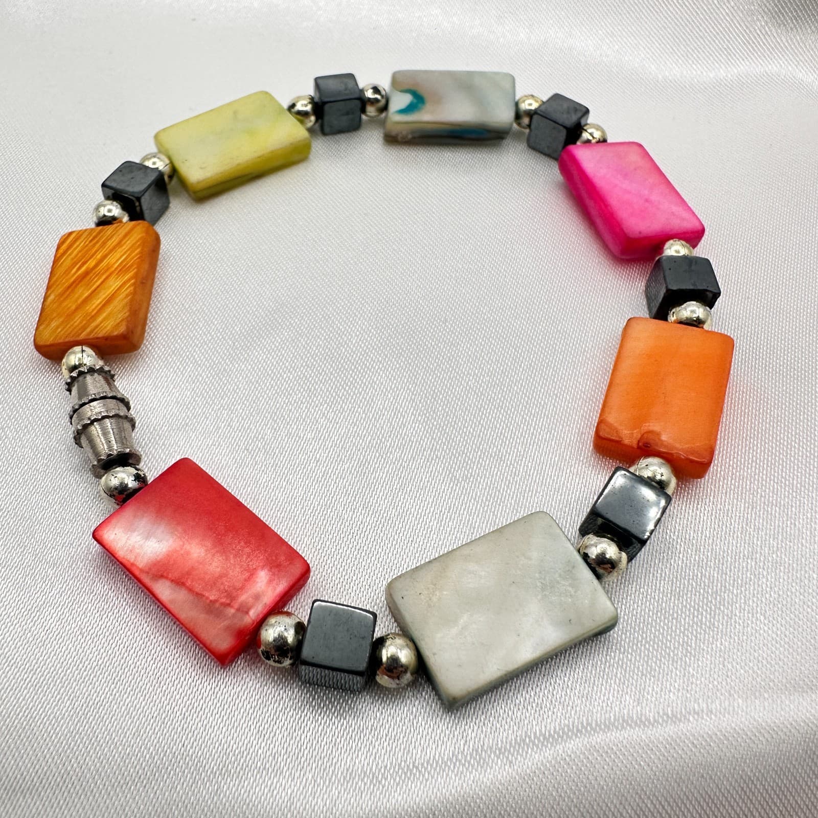 Vintage 90s Colorful Bracelet Necklaces Rectangular Bead Statement Cuff Jewelry - Thumbnail 3