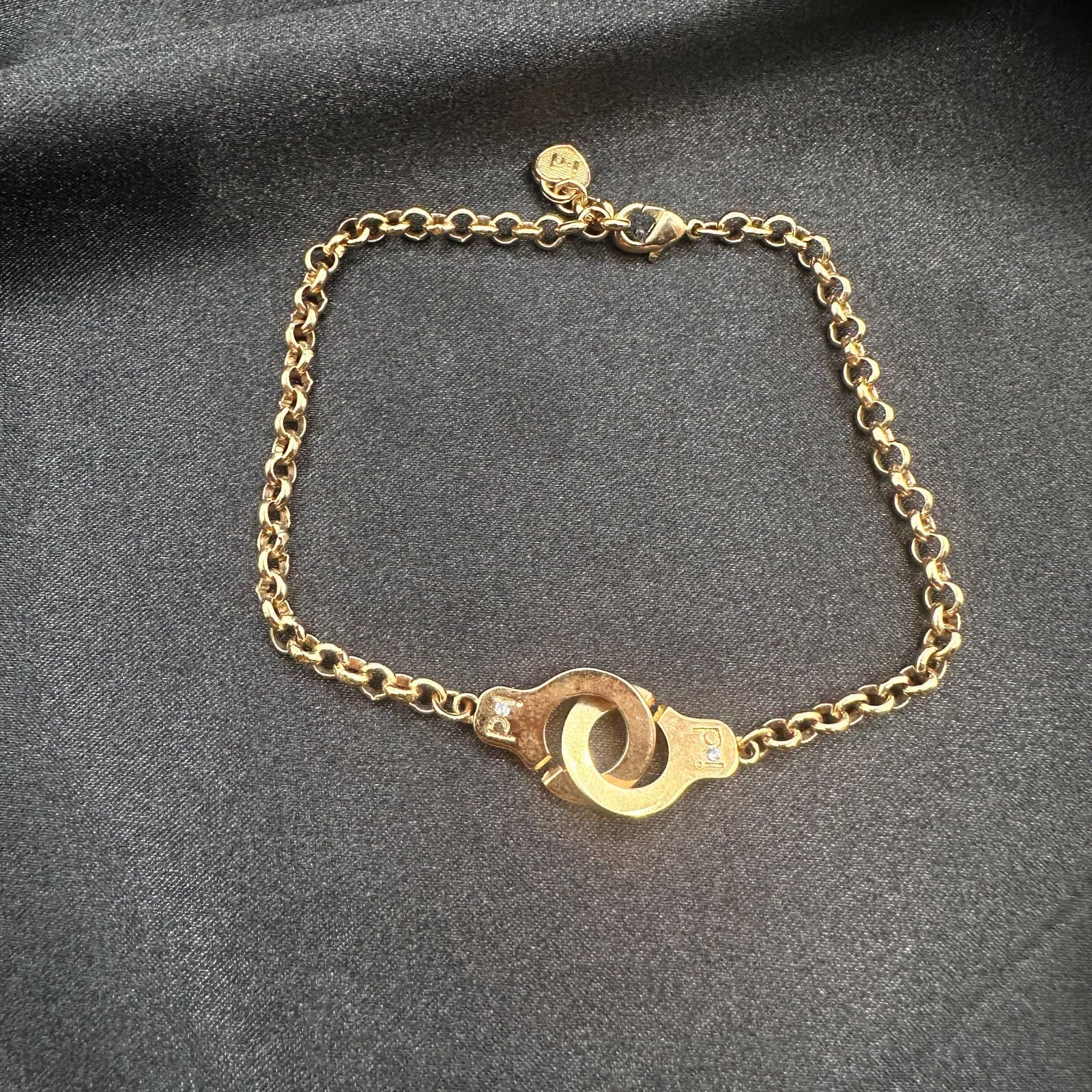 Vintage 80s Gold Tone Handcuff Chain Bracelet Menotti's Partners Classic Jewelry - Thumbnail 6