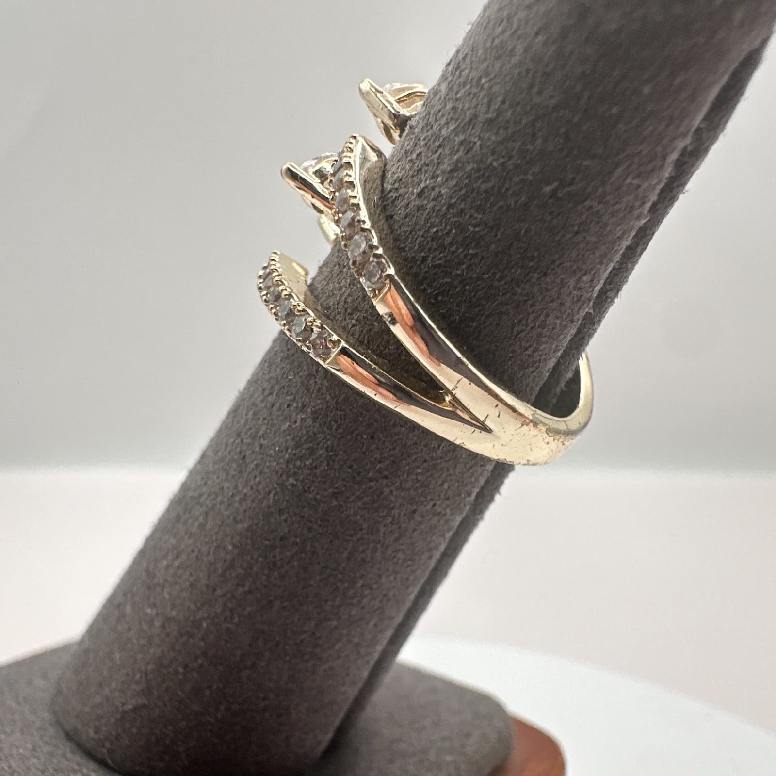 VTG 90s Gold Tone Clear Rhinestone Bypass Spiral Ring Statement Women's Jewelry - Thumbnail 4