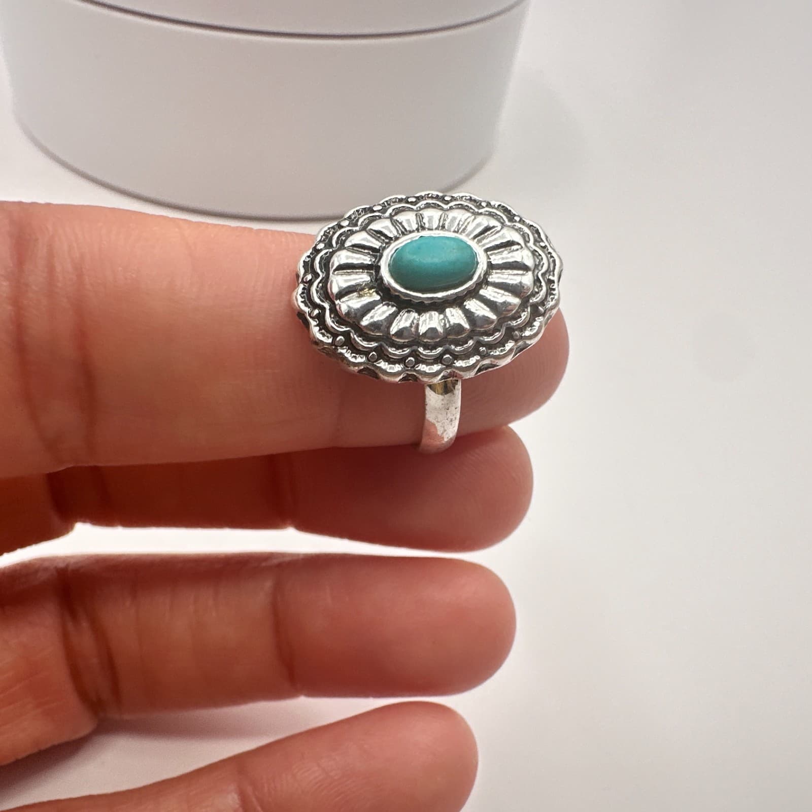 Vintage Y2K Silver Tone Oval Turquoise Ring Statement Women's Classic Jewelry - Thumbnail 6