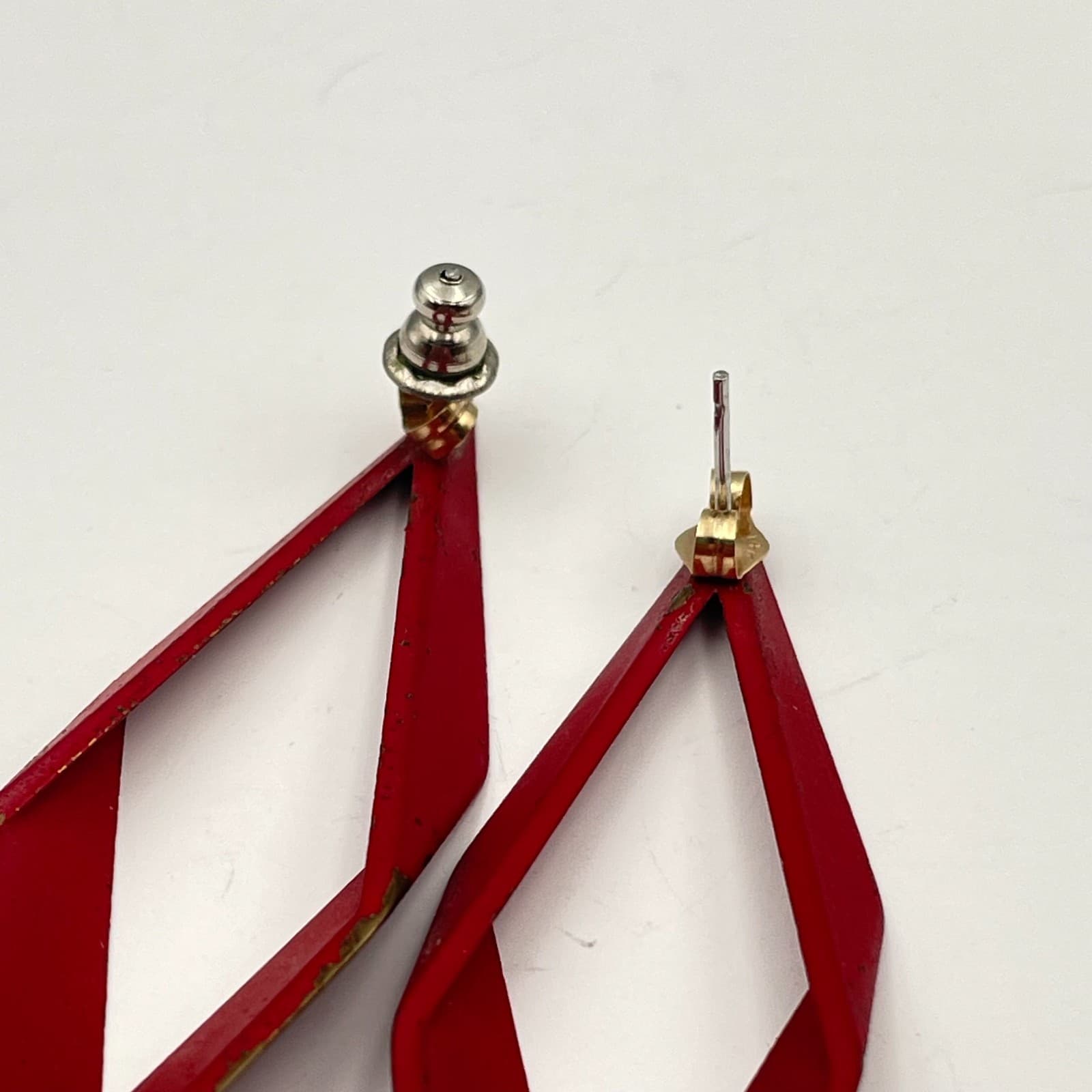 Vintage 80s Red Dangle Earrings Retro Statement Women's Classic Jewelry - Thumbnail 5