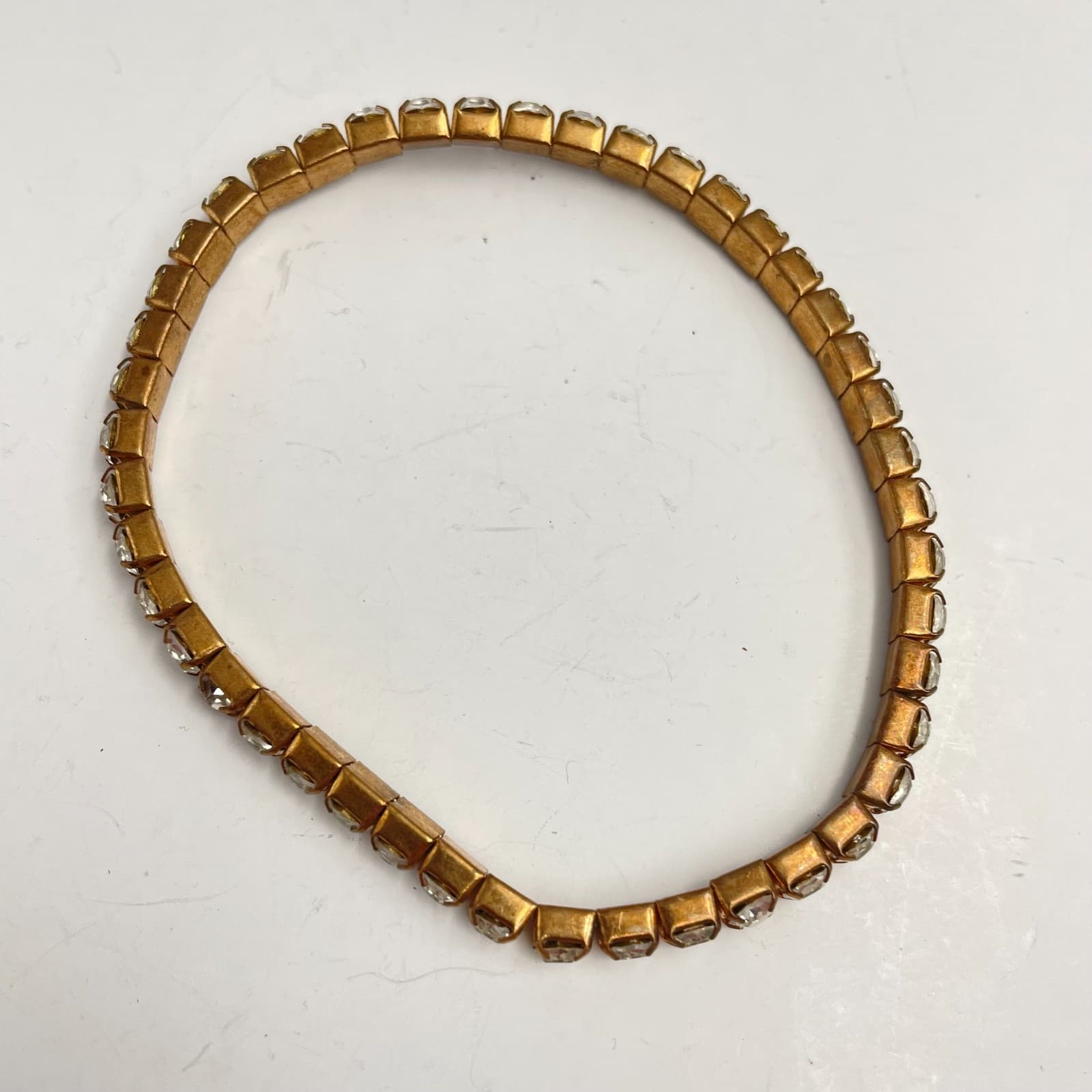 Vintage 90s Gold Tone Clear Glass Tennis Bracelet Minimalist Fashion Jewelry - Image 1