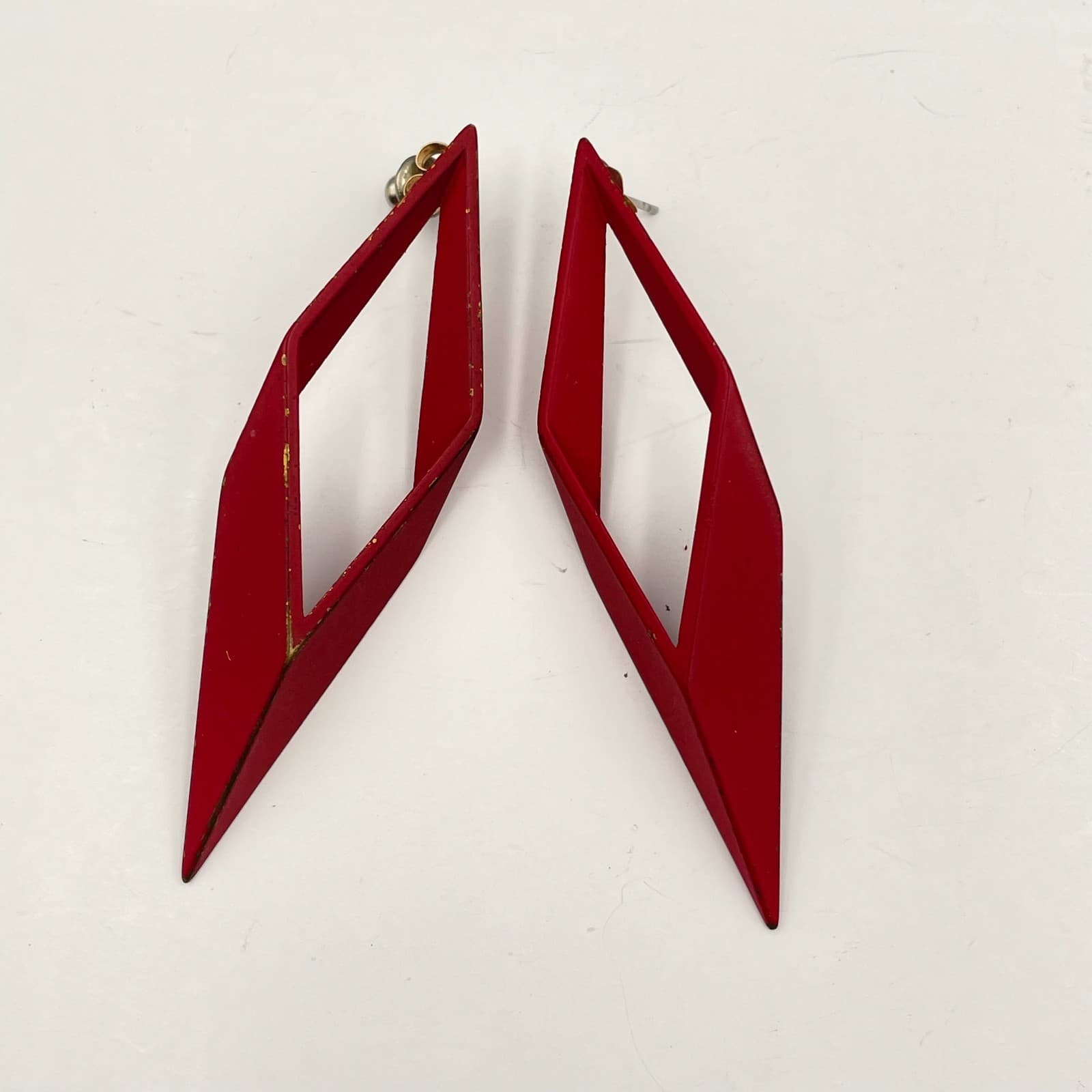 Vintage 80s Red Dangle Earrings Retro Statement Women's Classic Jewelry - Image 1