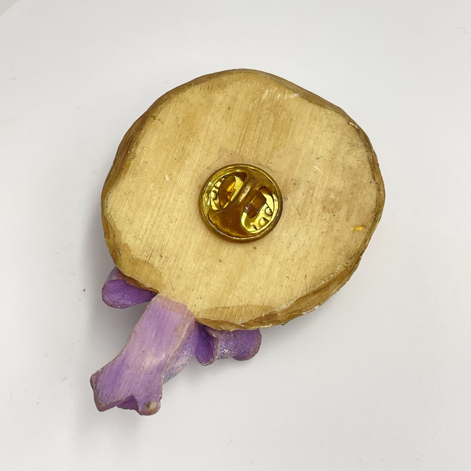 Vintage 90s Garden Floral Straw Hat Lapel Pin Purple Ribbon Women's Jewelry - Thumbnail 6