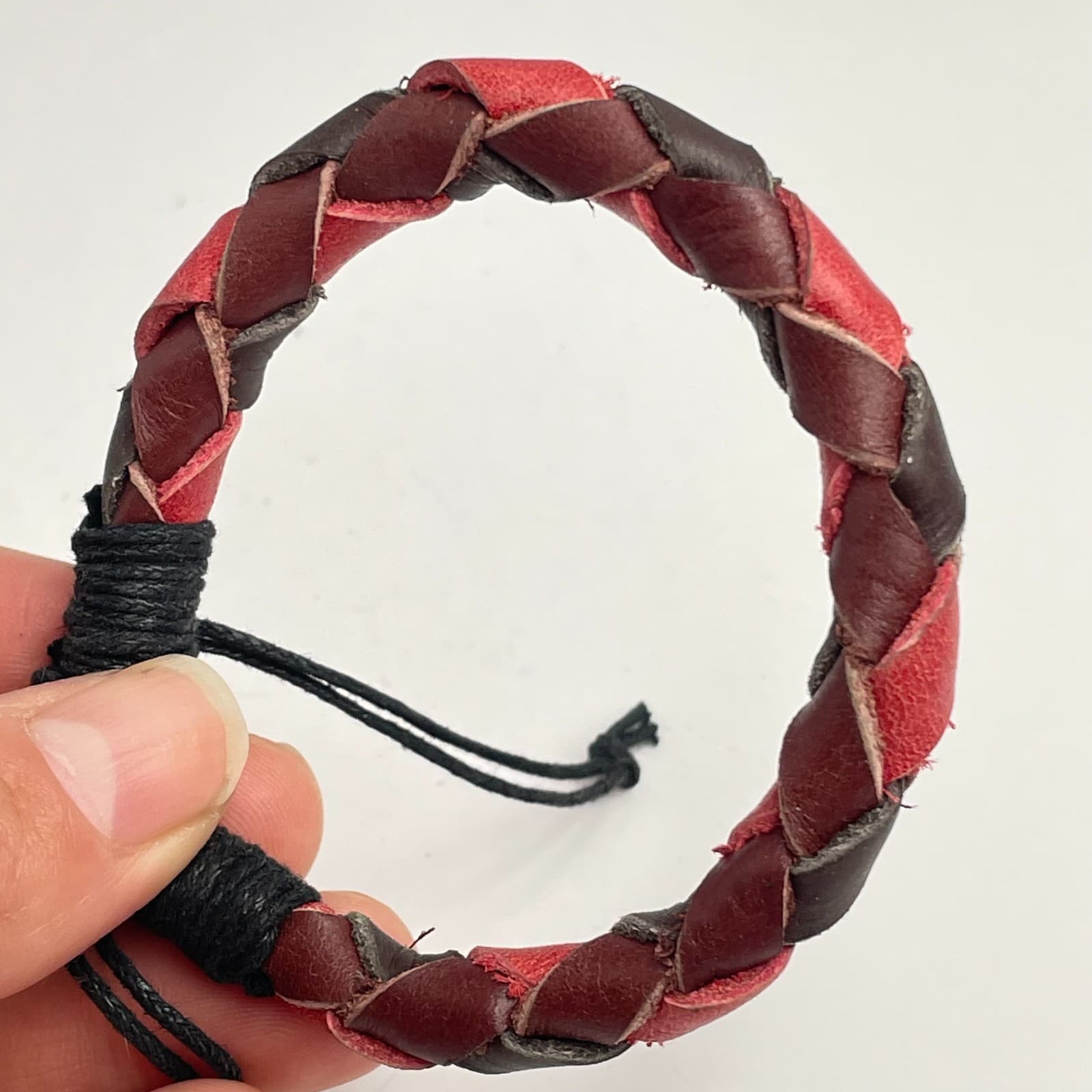 Vintage 90s Braided Leather Bracelet Boho Minimalist Adjustable Fashion Jewelry - Thumbnail 5