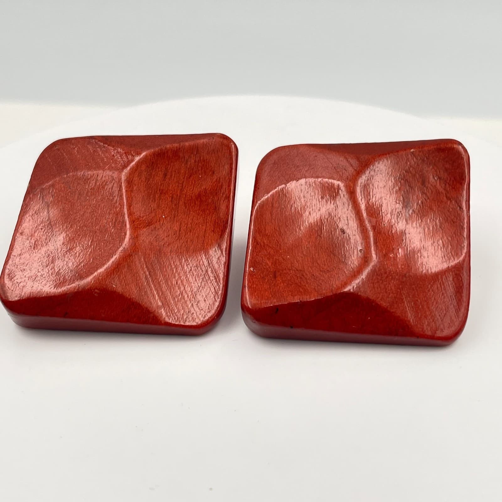Vintage Y2K Chunky Red Square Wooden Stud Earrings Statement Women's Jewelry - Thumbnail 2