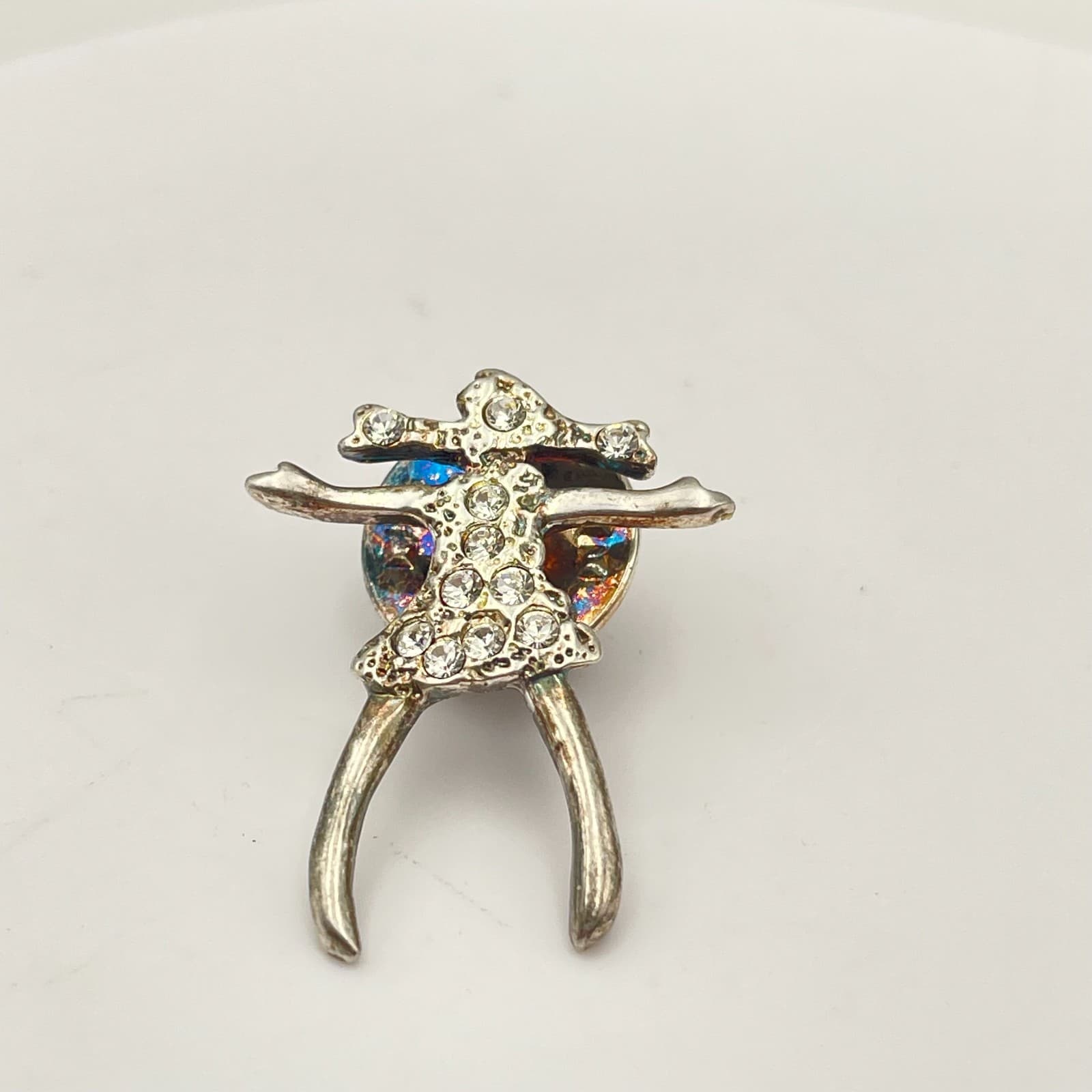 Vintage 90s Silver Tone Clear Rhinestone Figural Brooch Pin Women's Jewelry - Thumbnail 2