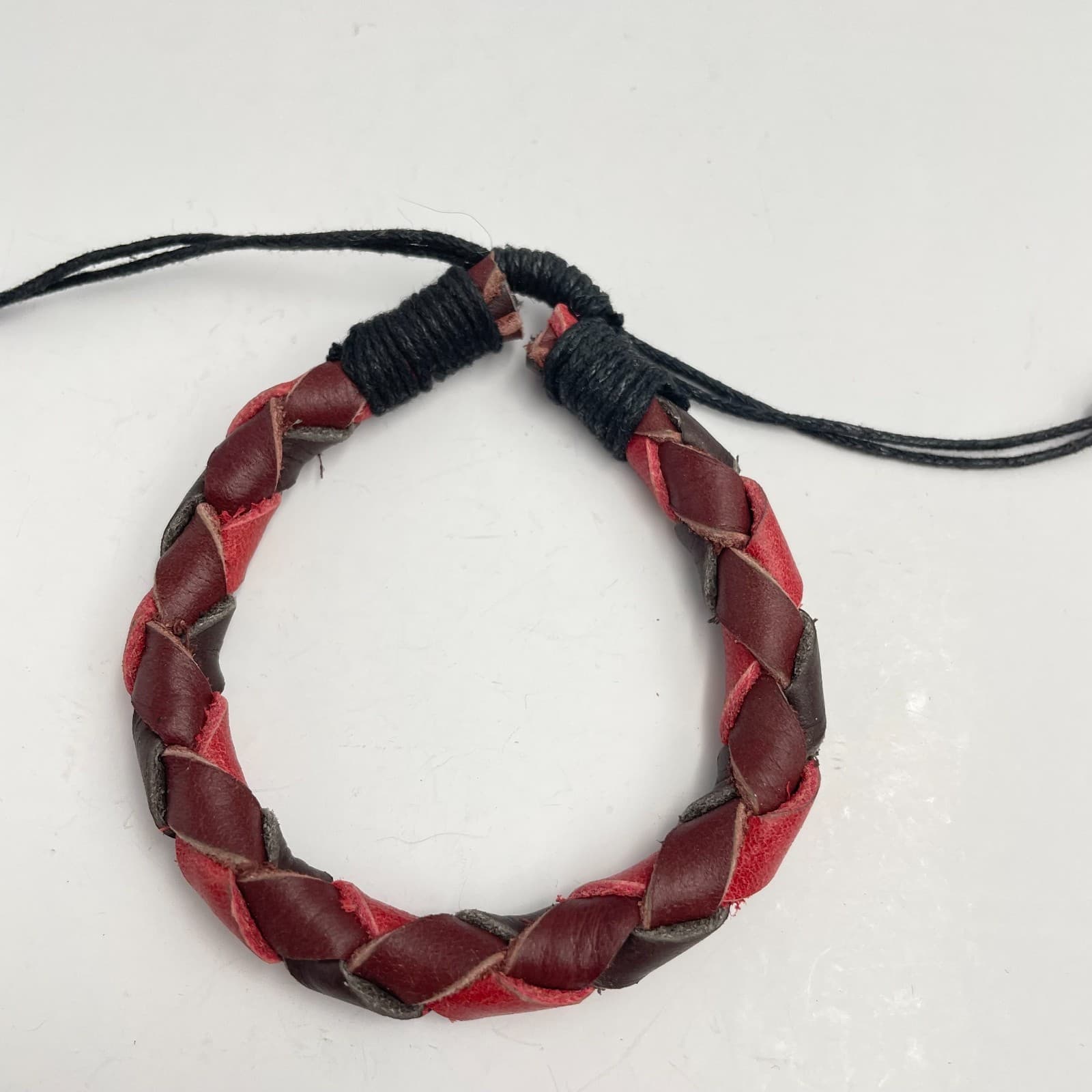 Vintage 90s Braided Leather Bracelet Boho Minimalist Adjustable Fashion Jewelry - Image 1