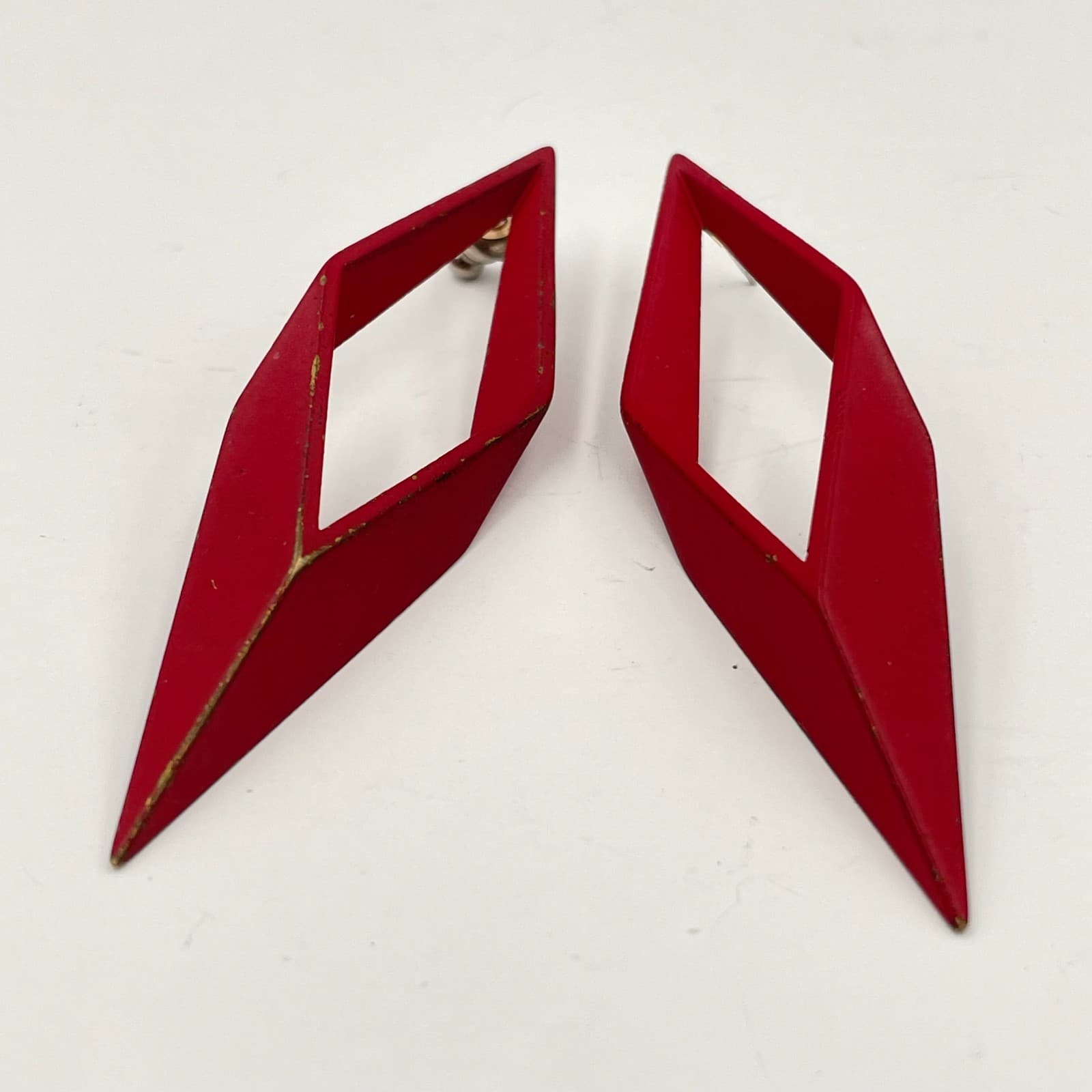 Vintage 80s Red Dangle Earrings Retro Statement Women's Classic Jewelry - Thumbnail 2