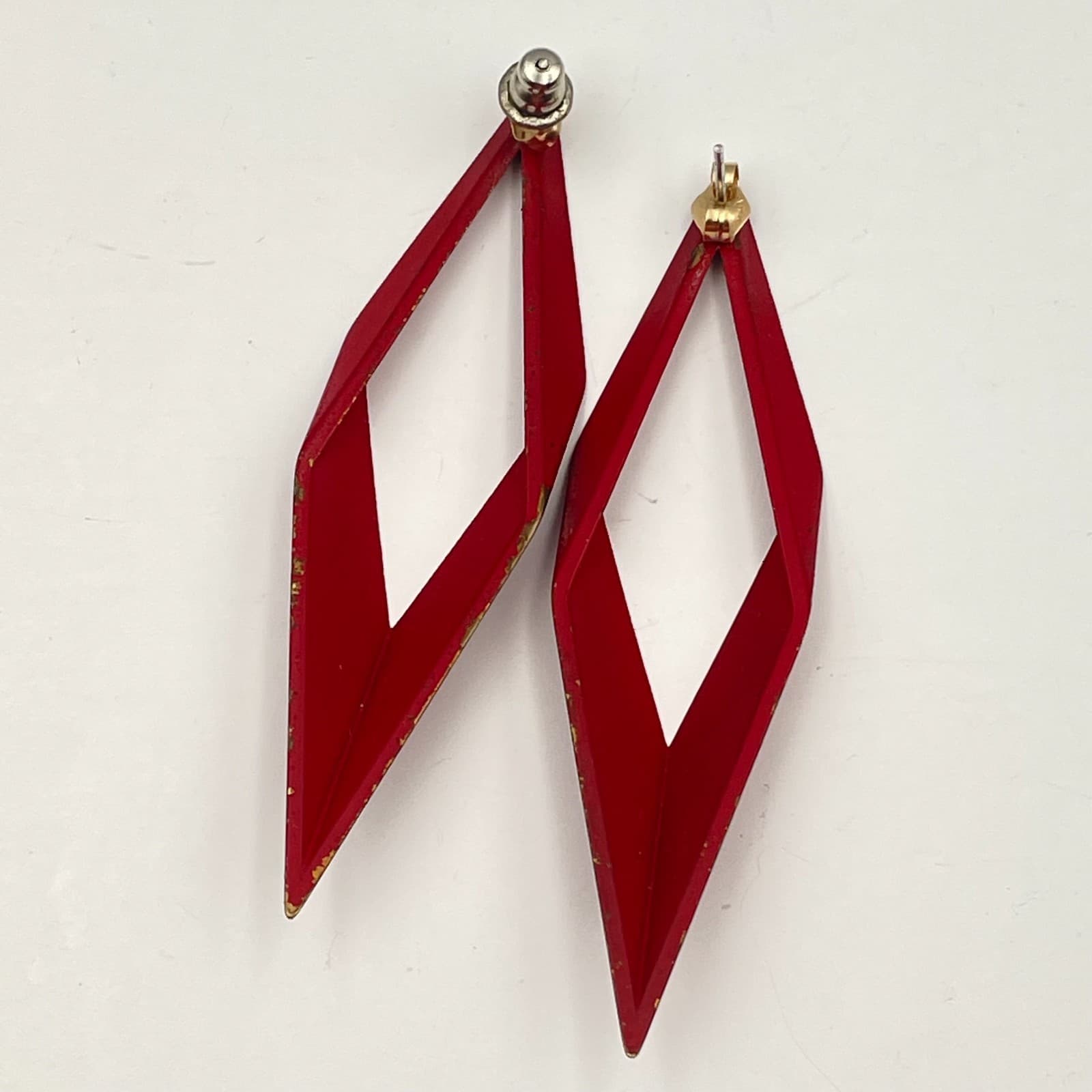 Vintage 80s Red Dangle Earrings Retro Statement Women's Classic Jewelry - Thumbnail 4