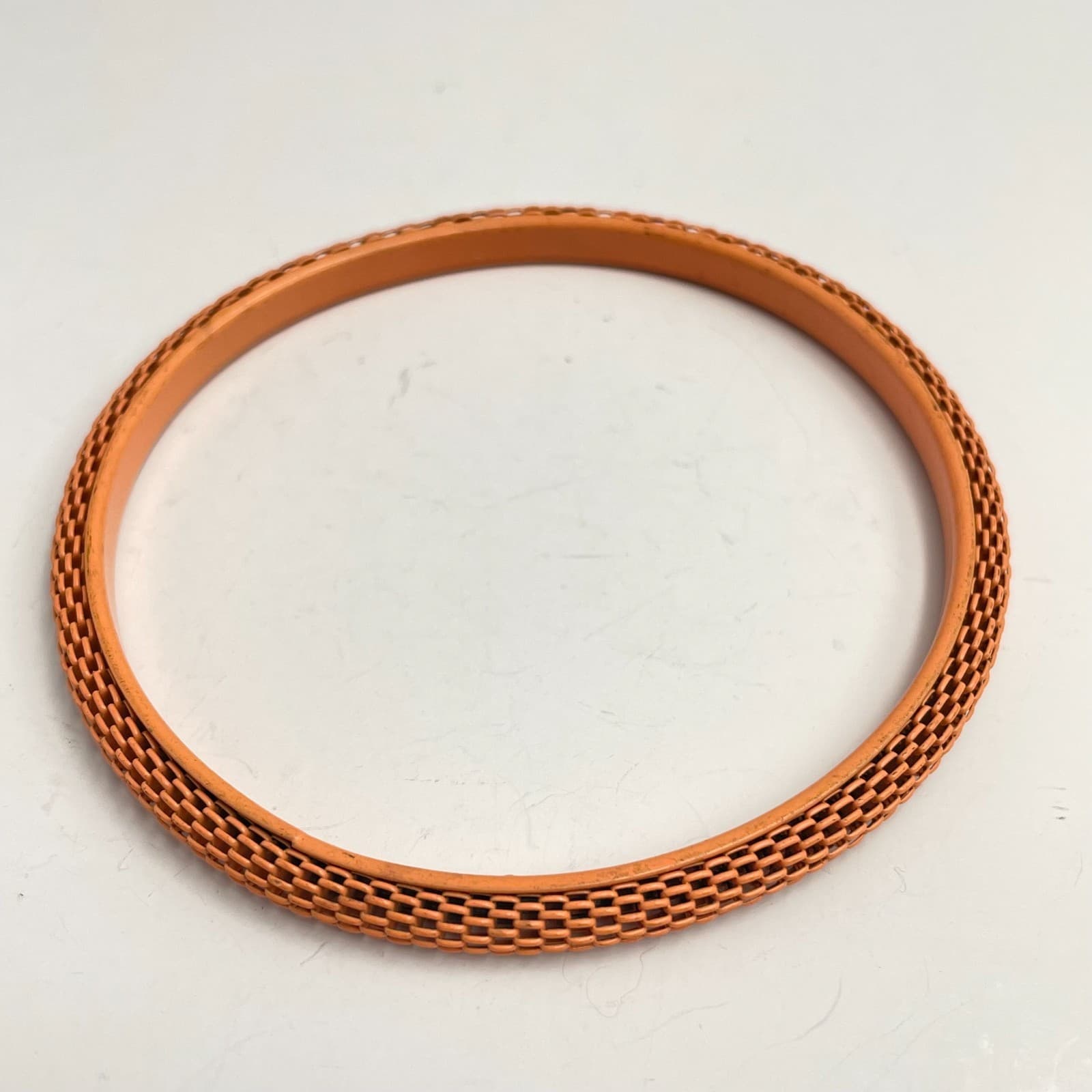 Vintage 80s Orange Enamel Mesh Bangle Bracelet Retro Mod Boho Stackable Jewelry - Image 1