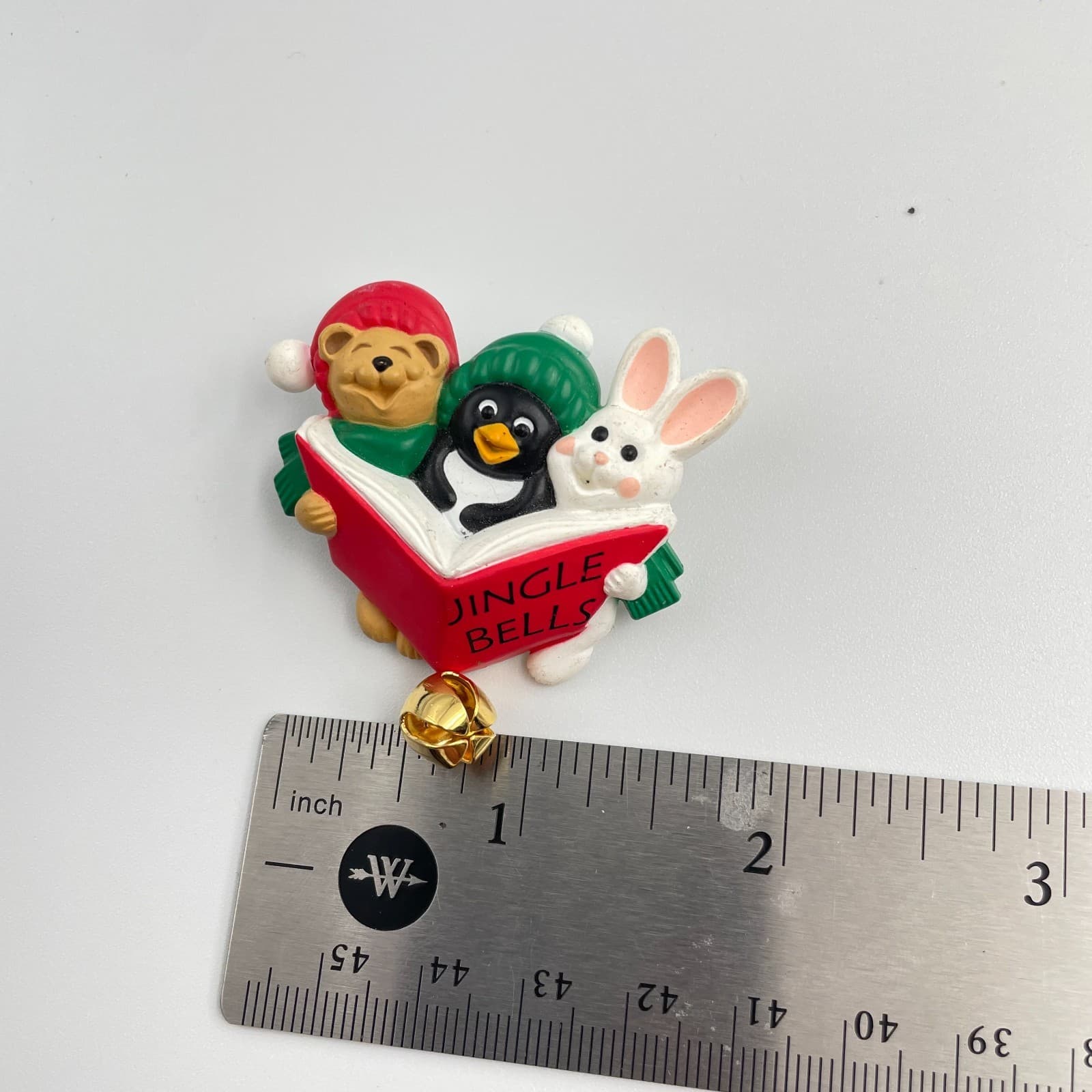 Vintage 90s Hallmark Christmas Jingle Bells Bear Penguin Bunny Book Brooch Pin - Thumbnail 8