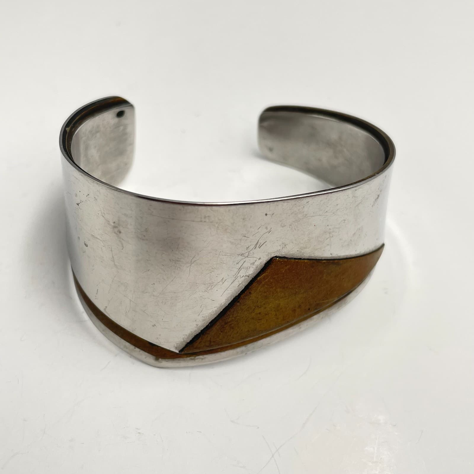 Vintage 90s TARI Wide Metal Cuff Bracelet Geometric Modernist Fashion Jewelry - Image 1