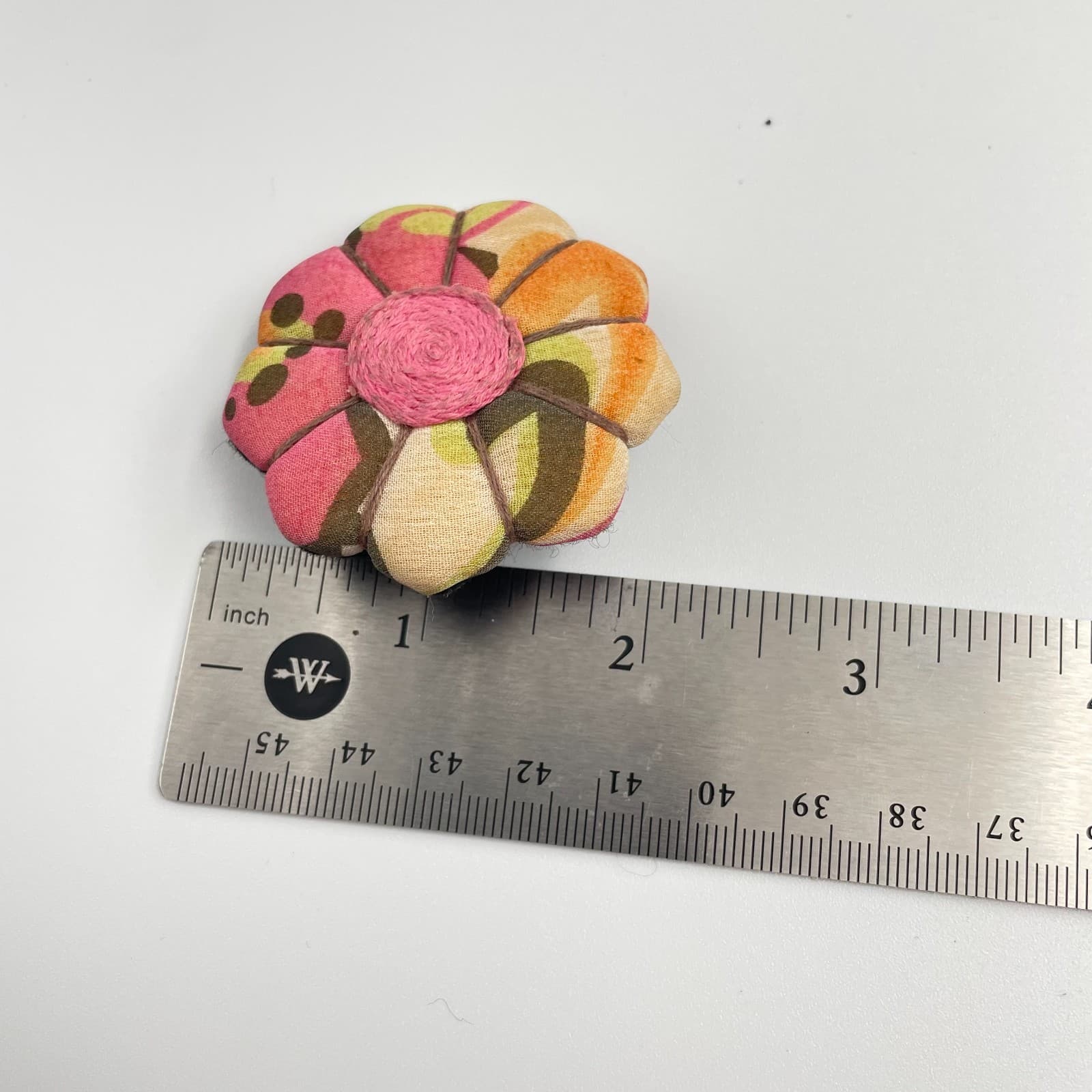 Vintage 70s Fabric Floral Brooch Pin Retro Statement Women's Classic Jewelry - Thumbnail 6
