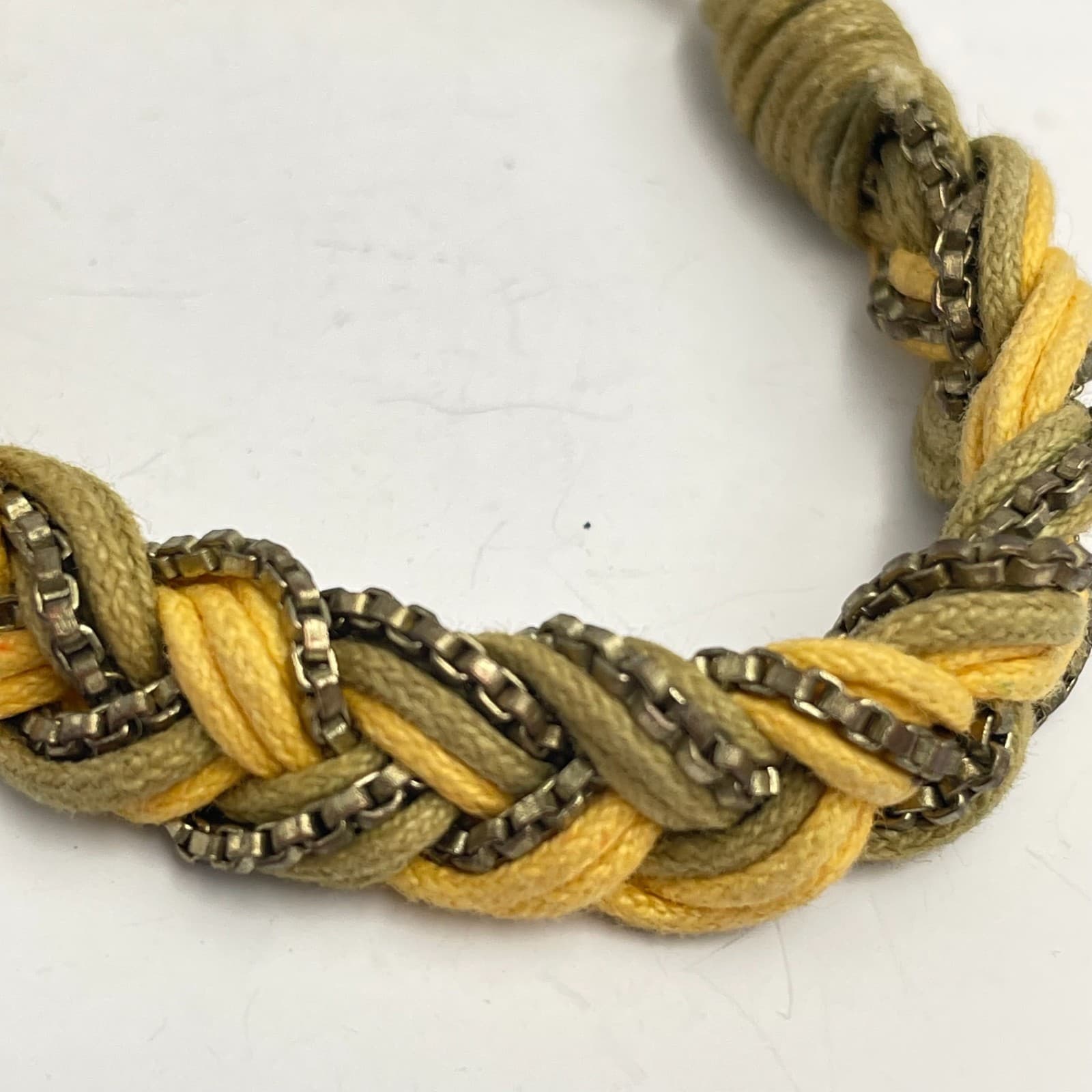 Vintage 90s Braided Cord Bracelet Metal Chain Boho Adjustable Fashion Jewelry - Thumbnail 3