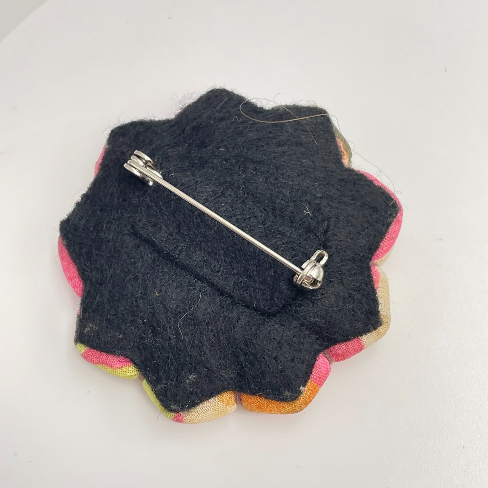 Vintage 70s Fabric Floral Brooch Pin Retro Statement Women's Classic Jewelry - Thumbnail 5