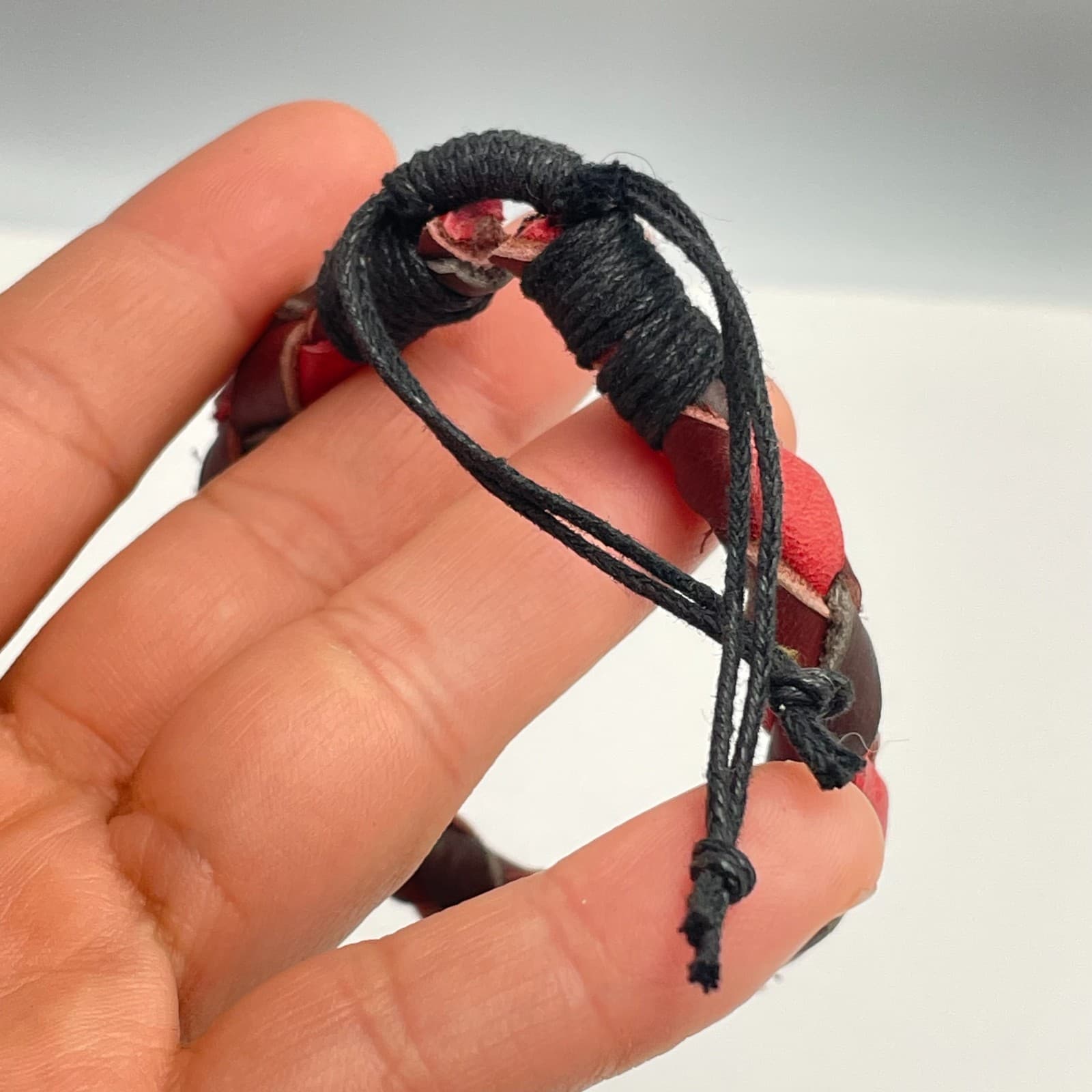 Vintage 90s Braided Leather Bracelet Boho Minimalist Adjustable Fashion Jewelry - Thumbnail 7