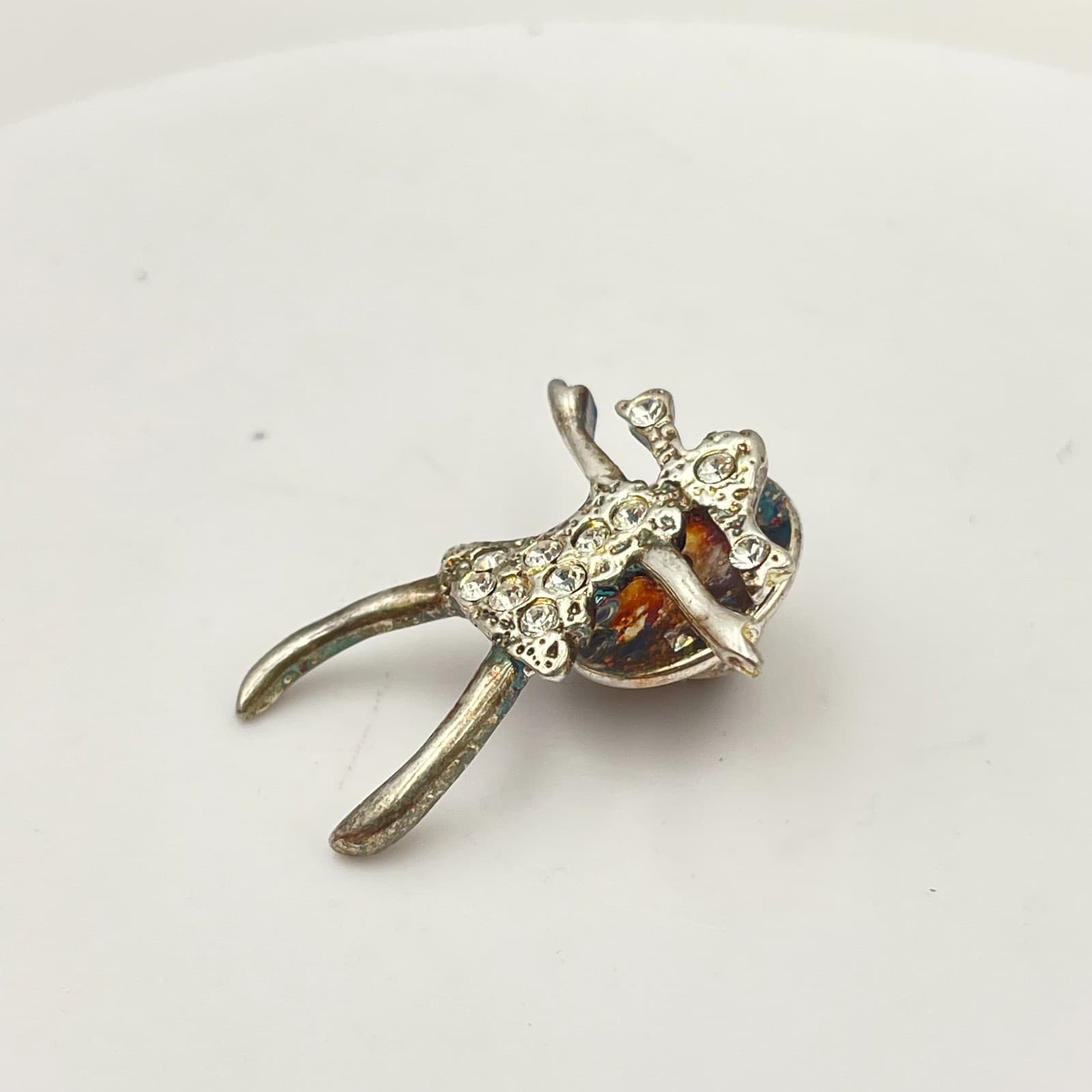 Vintage 90s Silver Tone Clear Rhinestone Figural Brooch Pin Women's Jewelry - Thumbnail 3