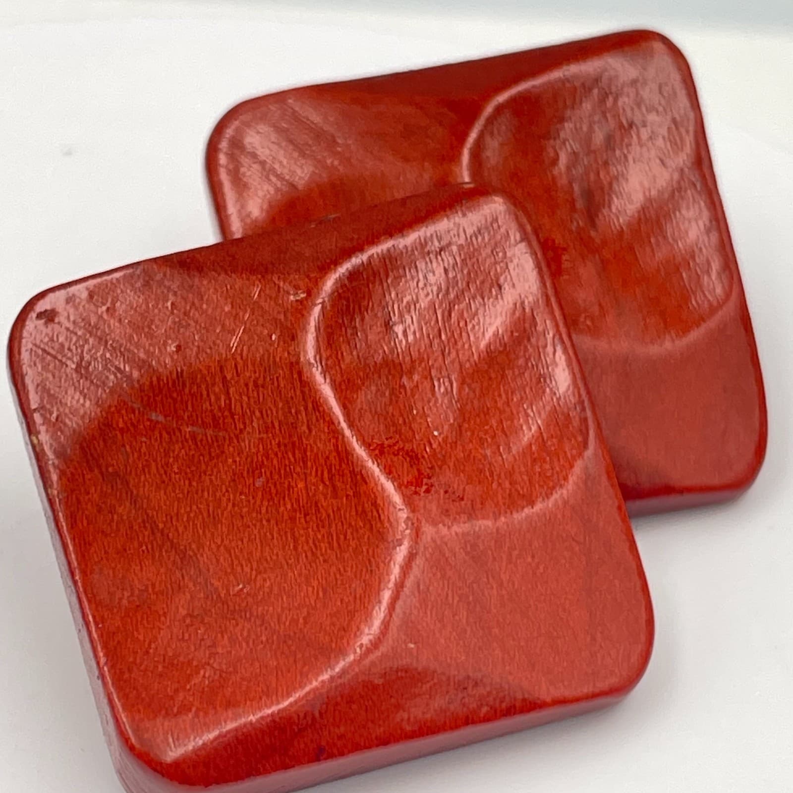 Vintage Y2K Chunky Red Square Wooden Stud Earrings Statement Women's Jewelry - Thumbnail 5