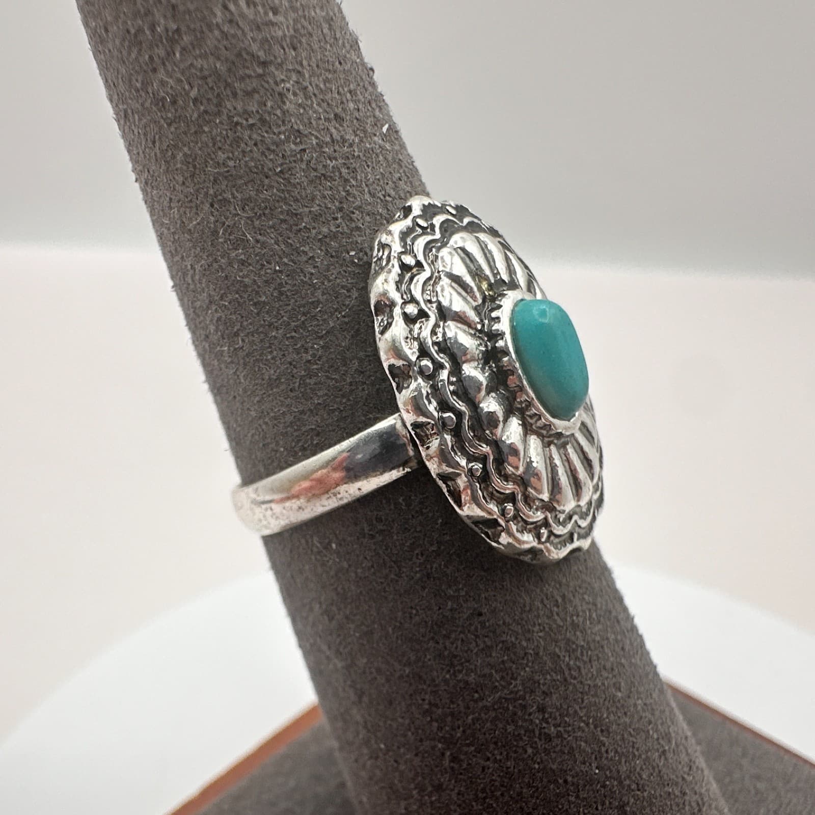 Vintage Y2K Silver Tone Oval Turquoise Ring Statement Women's Classic Jewelry - Thumbnail 3
