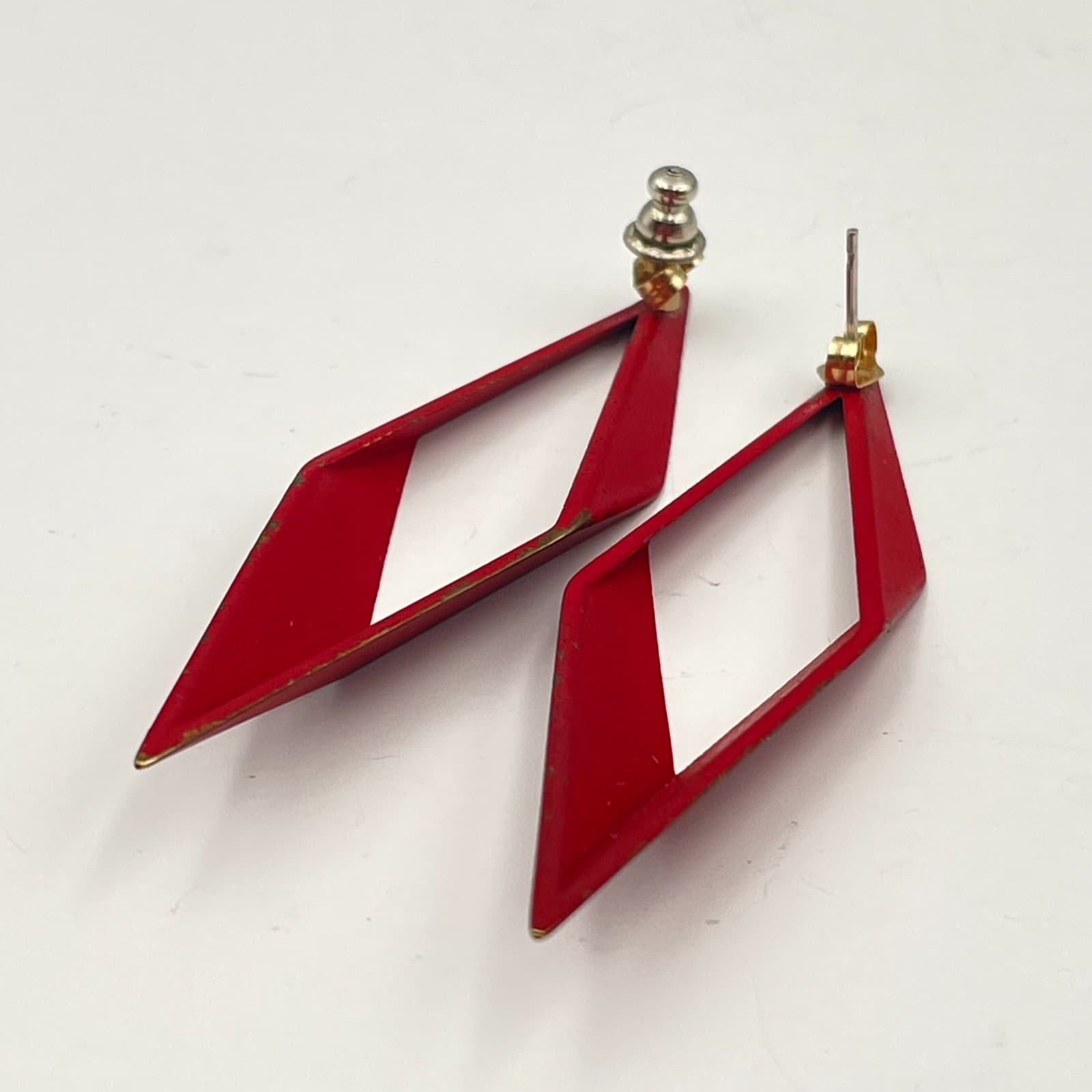 Vintage 80s Red Dangle Earrings Retro Statement Women's Classic Jewelry - Thumbnail 6