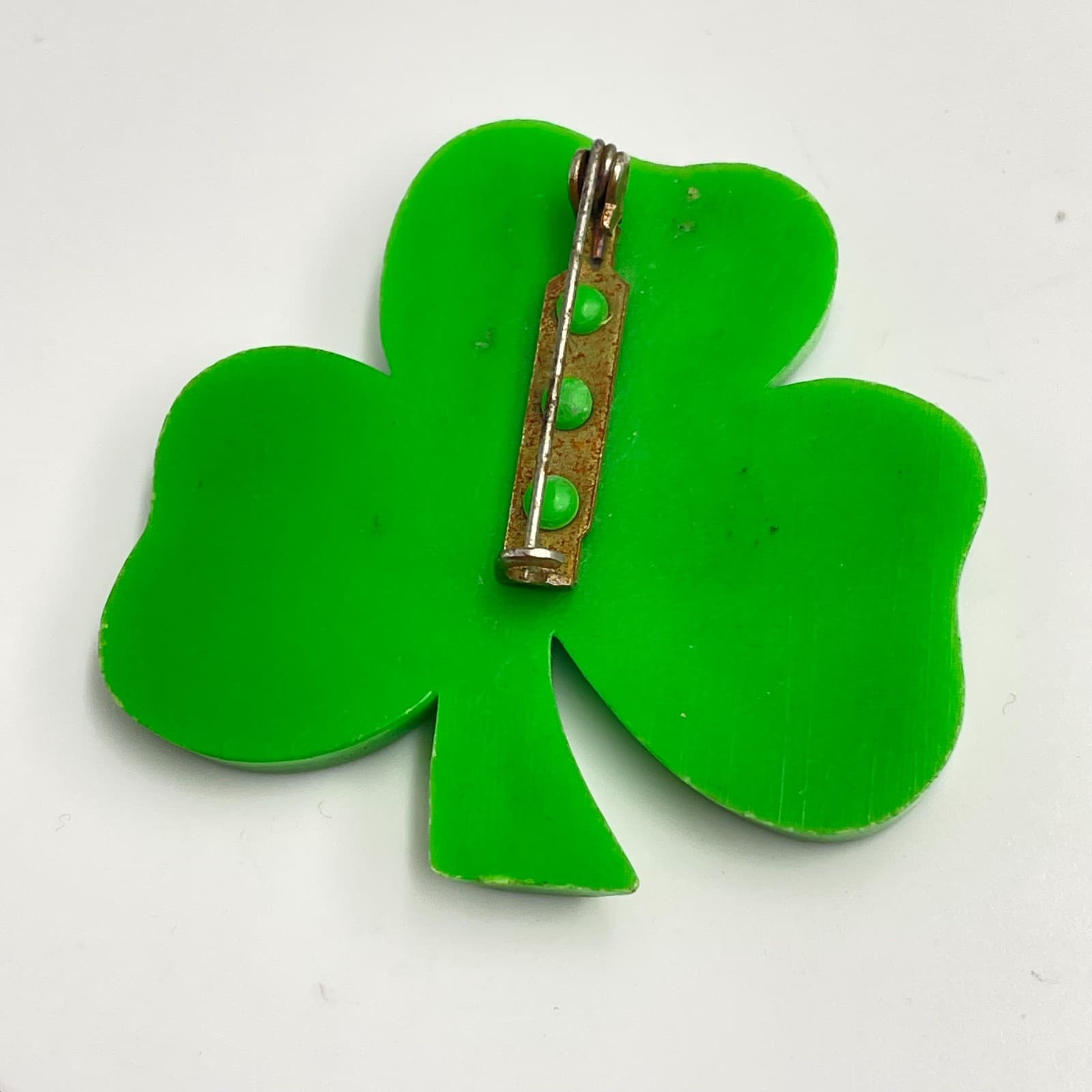 Vintage 80s Green Shamrock Brooch Pin Lucky Clover St. Patrick's Day Jewelry - Thumbnail 4