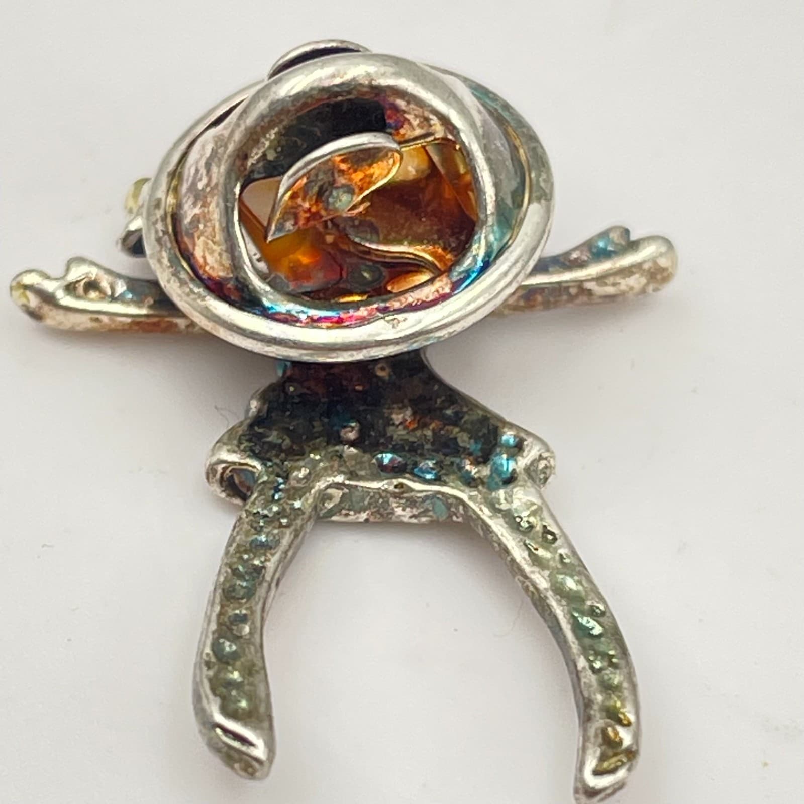 Vintage 90s Silver Tone Clear Rhinestone Figural Brooch Pin Women's Jewelry - Thumbnail 5