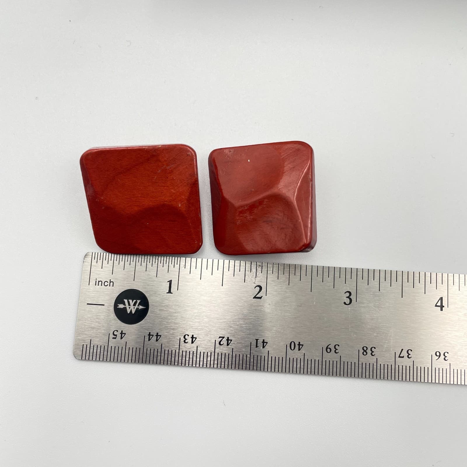 Vintage Y2K Chunky Red Square Wooden Stud Earrings Statement Women's Jewelry - Thumbnail 7