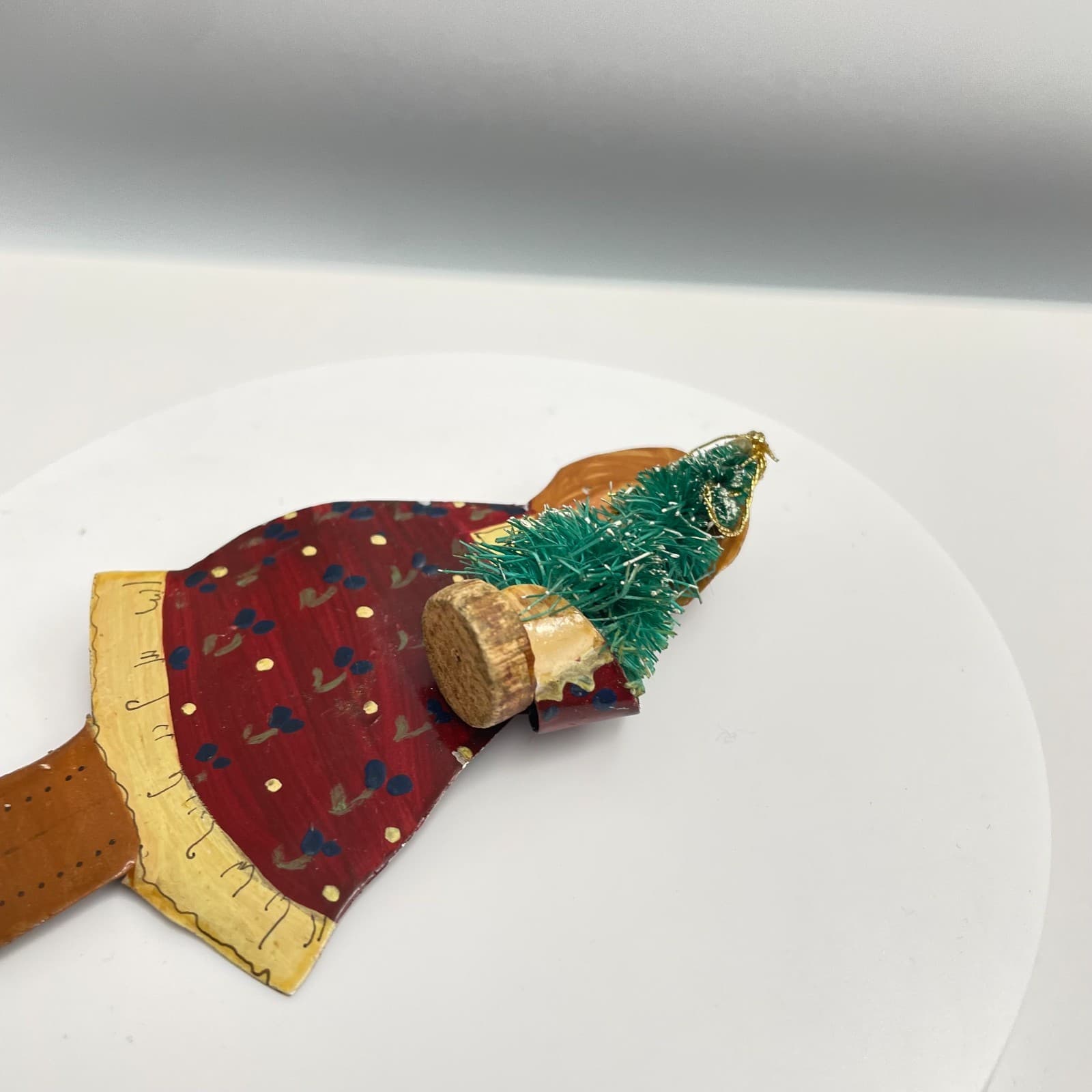 Vintage 90s Bottle Brush Tree Painted Girl Holiday Decor Brooch Pin Jewelry - Thumbnail 3