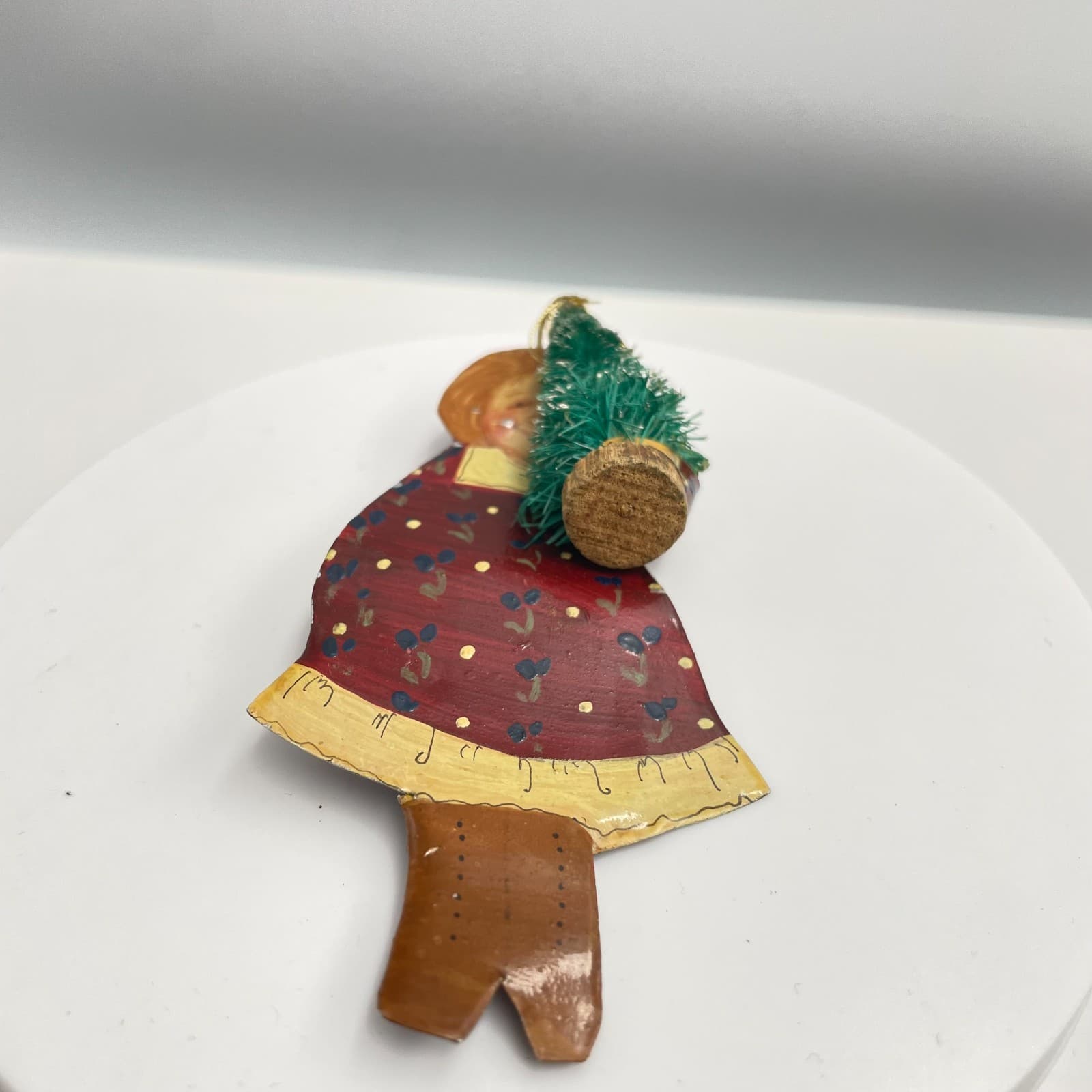 Vintage 90s Bottle Brush Tree Painted Girl Holiday Decor Brooch Pin Jewelry - Thumbnail 2