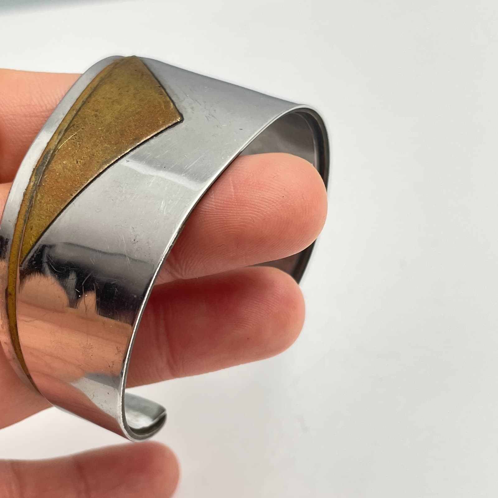 Vintage 90s TARI Wide Metal Cuff Bracelet Geometric Modernist Fashion Jewelry - Thumbnail 7