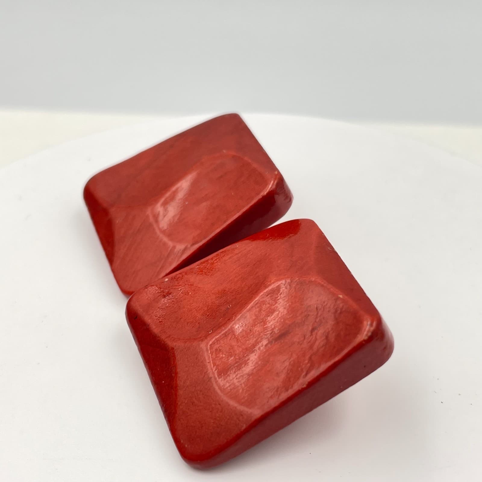 Vintage Y2K Chunky Red Square Wooden Stud Earrings Statement Women's Jewelry - Thumbnail 3